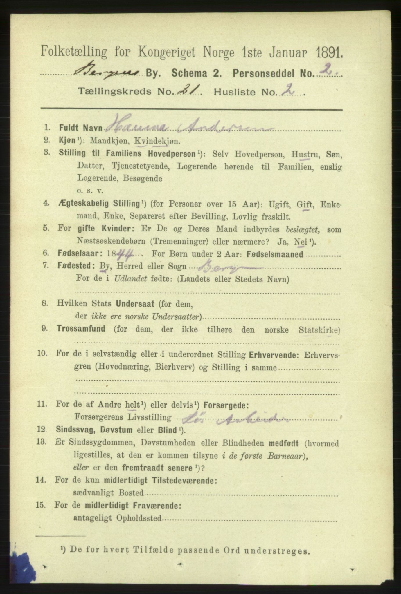 RA, 1891 Census for 1301 Bergen, 1891, p. 29085