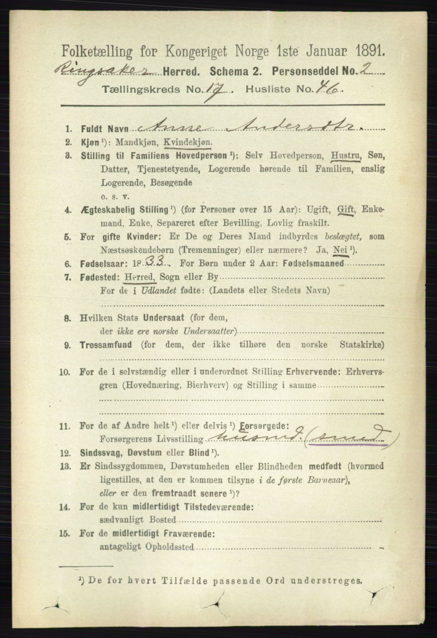 RA, 1891 census for 0412 Ringsaker, 1891, p. 10038