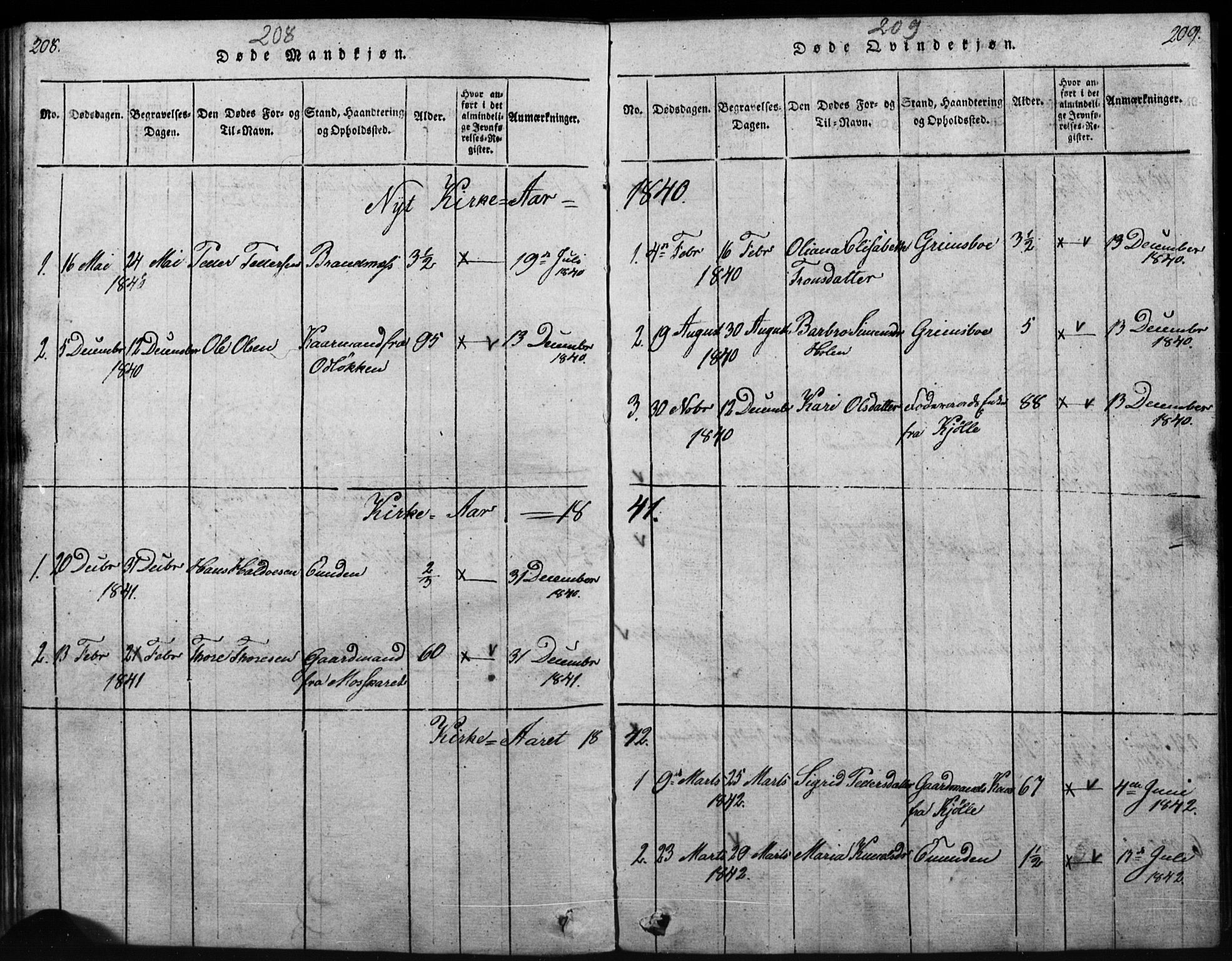 Tynset prestekontor, SAH/PREST-058/H/Ha/Hab/L0003: Parish register (copy) no. 3, 1814-1862, p. 208-209