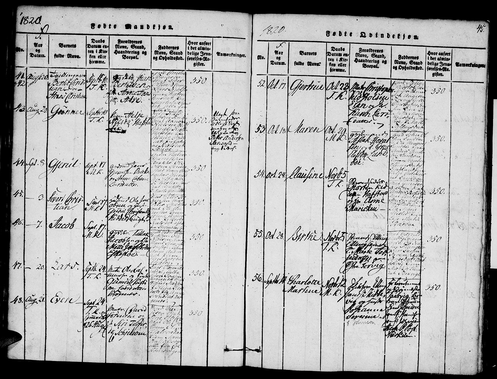 Austre Moland sokneprestkontor, AV/SAK-1111-0001/F/Fa/Faa/L0004: Parish register (official) no. A 4, 1816-1824, p. 45