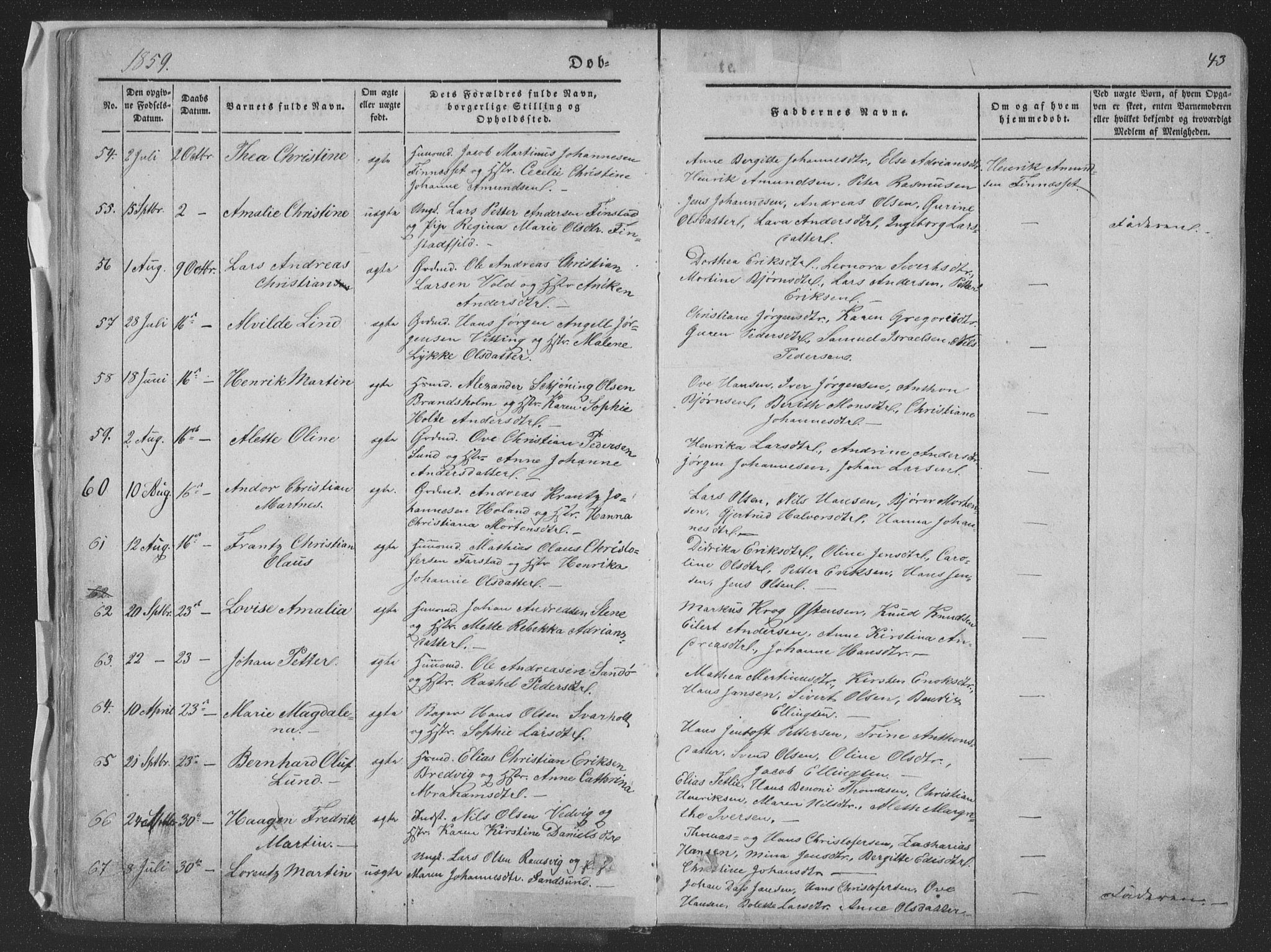 Ministerialprotokoller, klokkerbøker og fødselsregistre - Nordland, AV/SAT-A-1459/881/L1165: Parish register (copy) no. 881C02, 1854-1876, p. 43