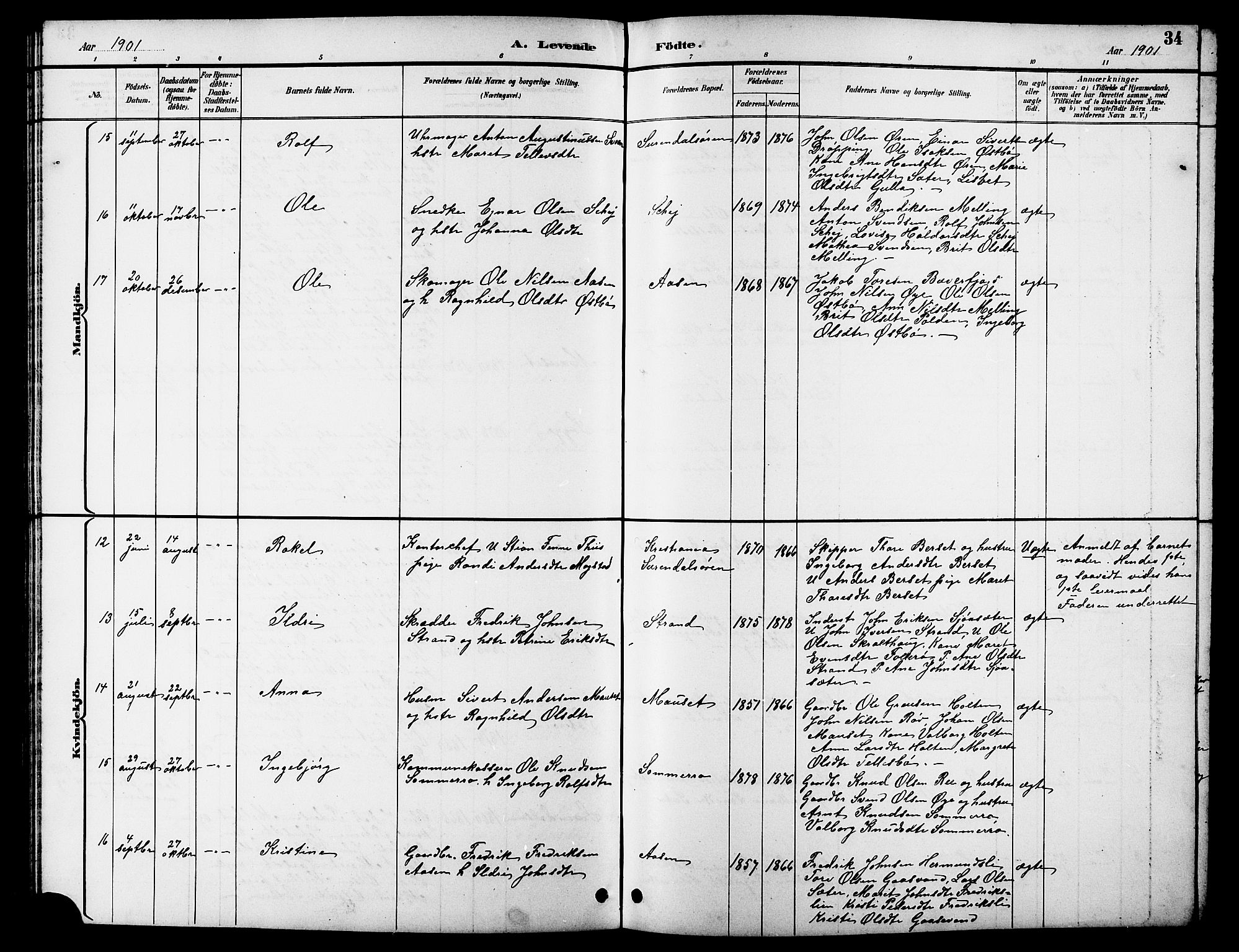 Ministerialprotokoller, klokkerbøker og fødselsregistre - Møre og Romsdal, AV/SAT-A-1454/596/L1058: Parish register (copy) no. 596C01, 1891-1907, p. 34