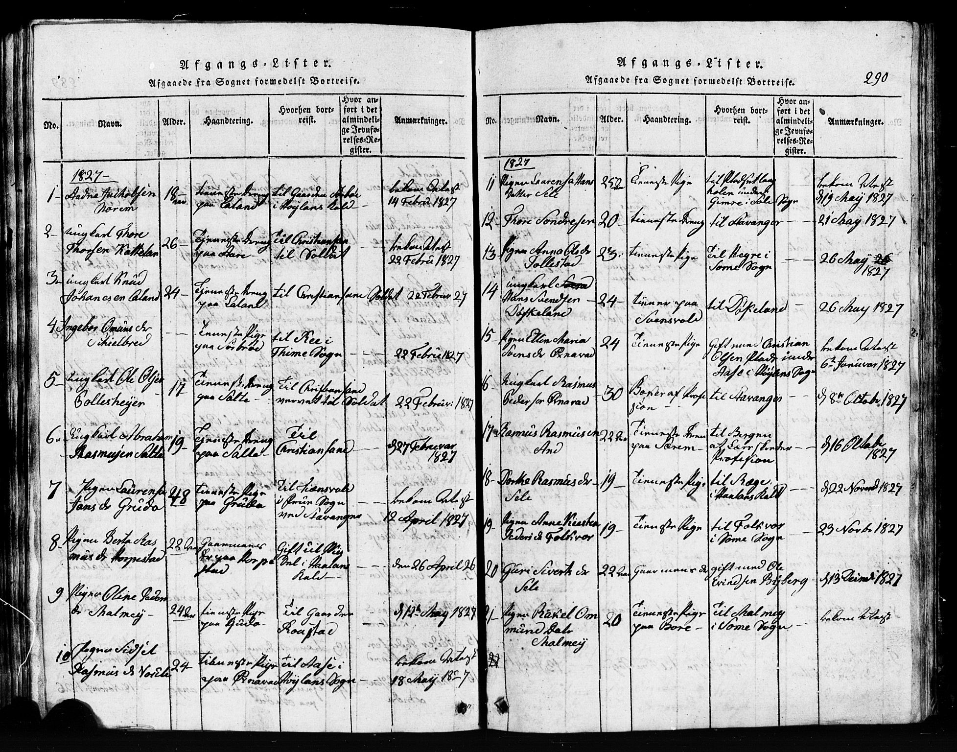 Klepp sokneprestkontor, SAST/A-101803/001/3/30BB/L0001: Parish register (copy) no.  B 1, 1816-1859, p. 290