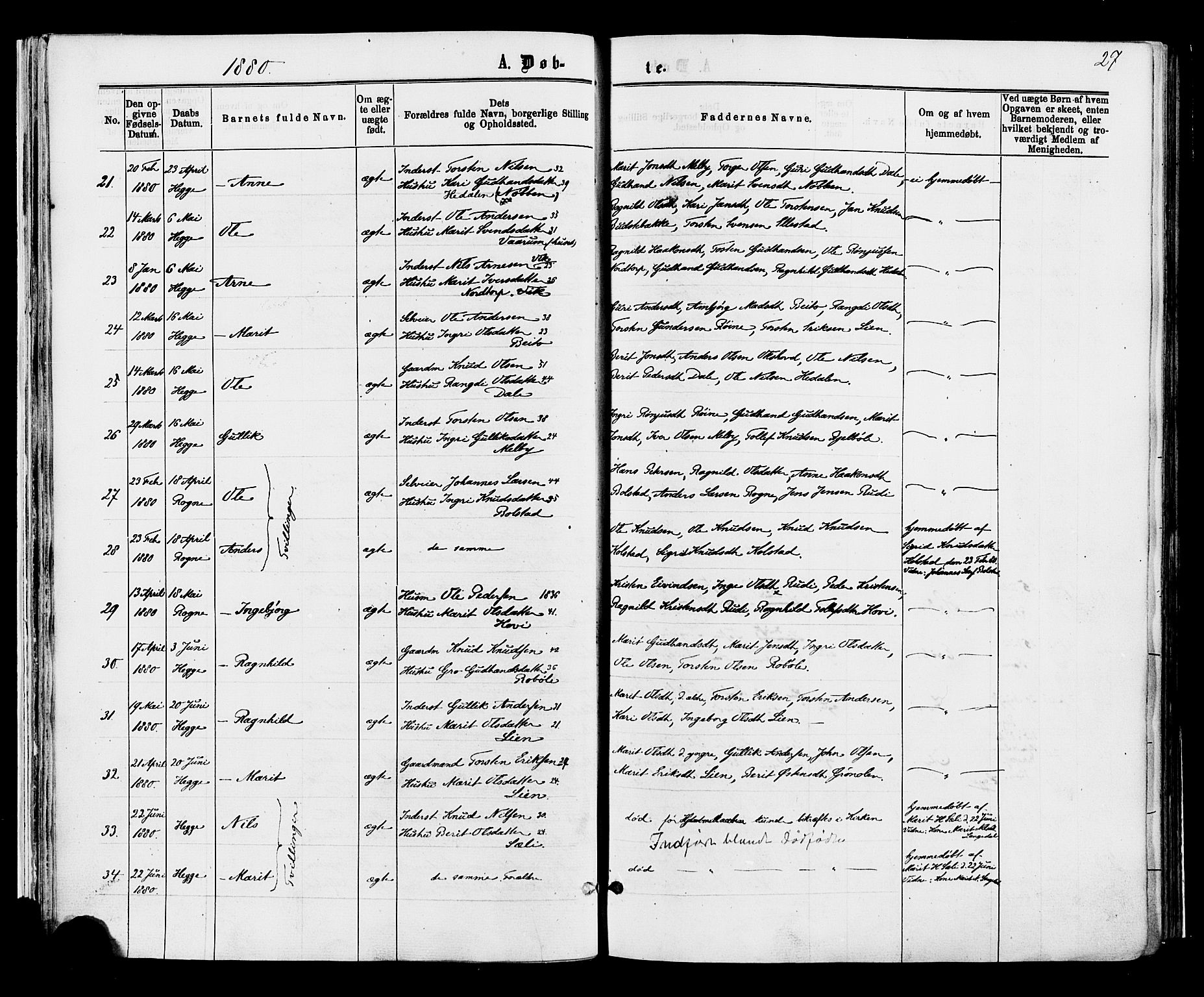 Øystre Slidre prestekontor, AV/SAH-PREST-138/H/Ha/Haa/L0002: Parish register (official) no. 2, 1874-1886, p. 27