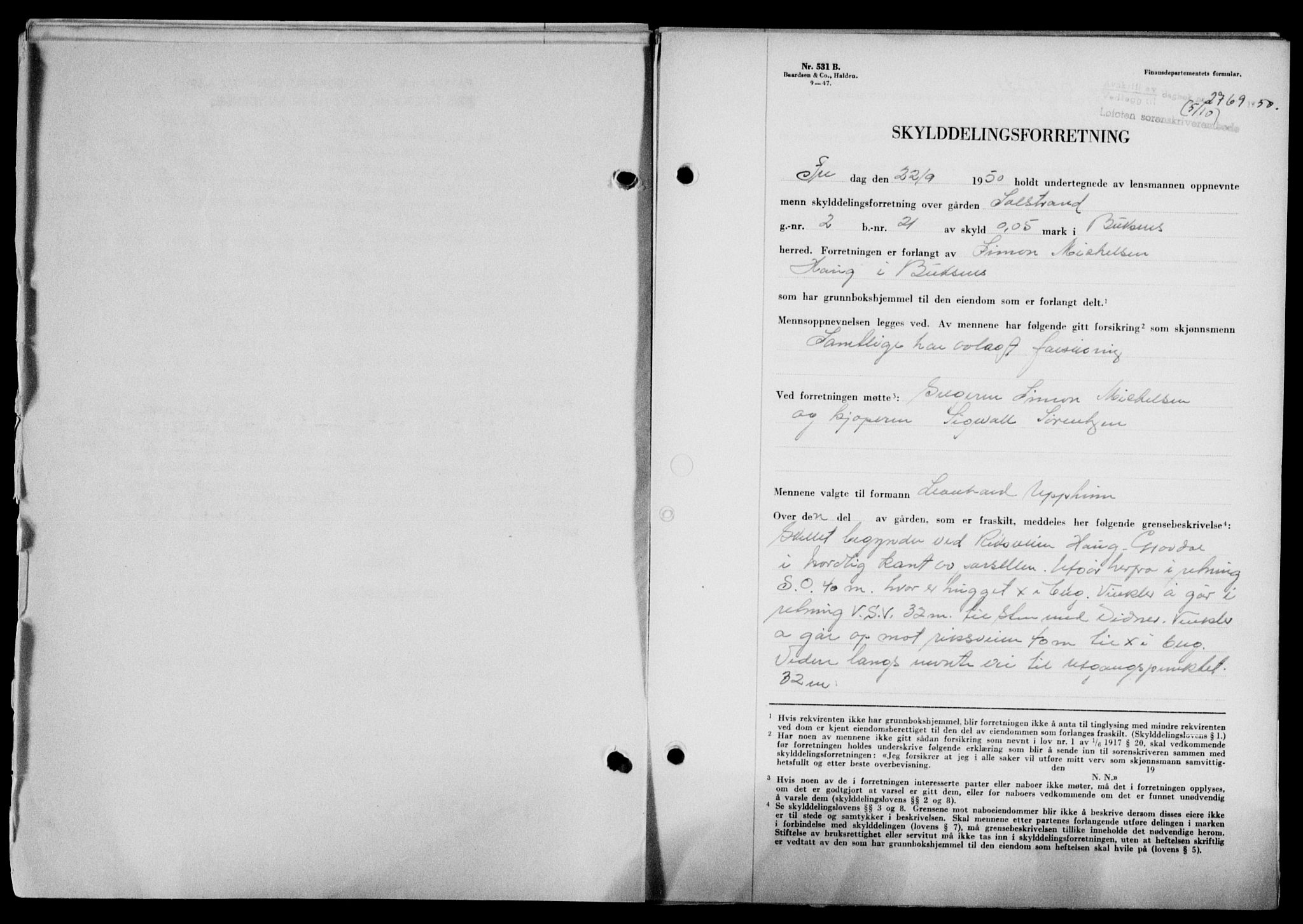 Lofoten sorenskriveri, SAT/A-0017/1/2/2C/L0024a: Mortgage book no. 24a, 1950-1950, Diary no: : 2769/1950
