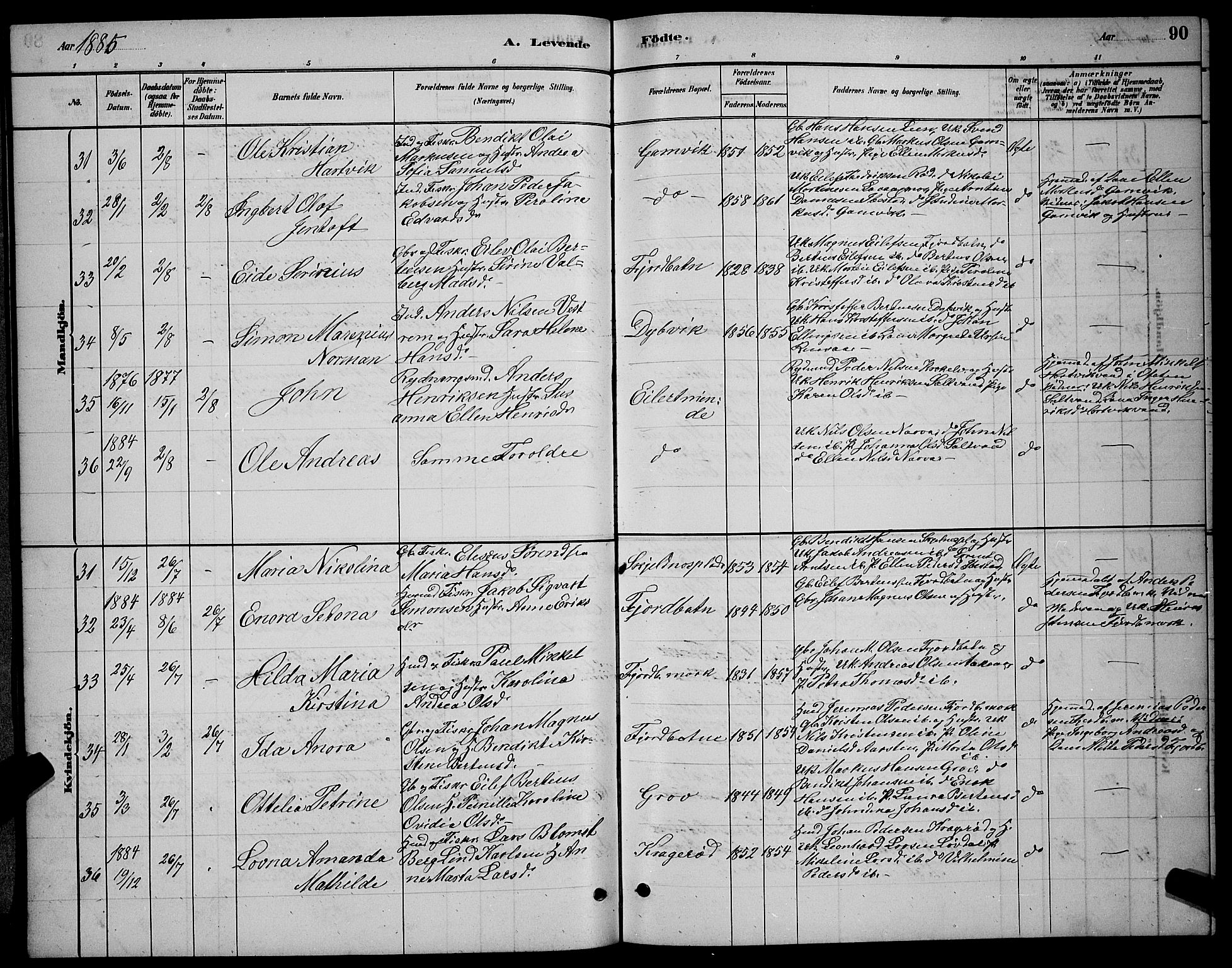 Ibestad sokneprestembete, AV/SATØ-S-0077/H/Ha/Hab/L0007klokker: Parish register (copy) no. 7, 1879-1889, p. 90