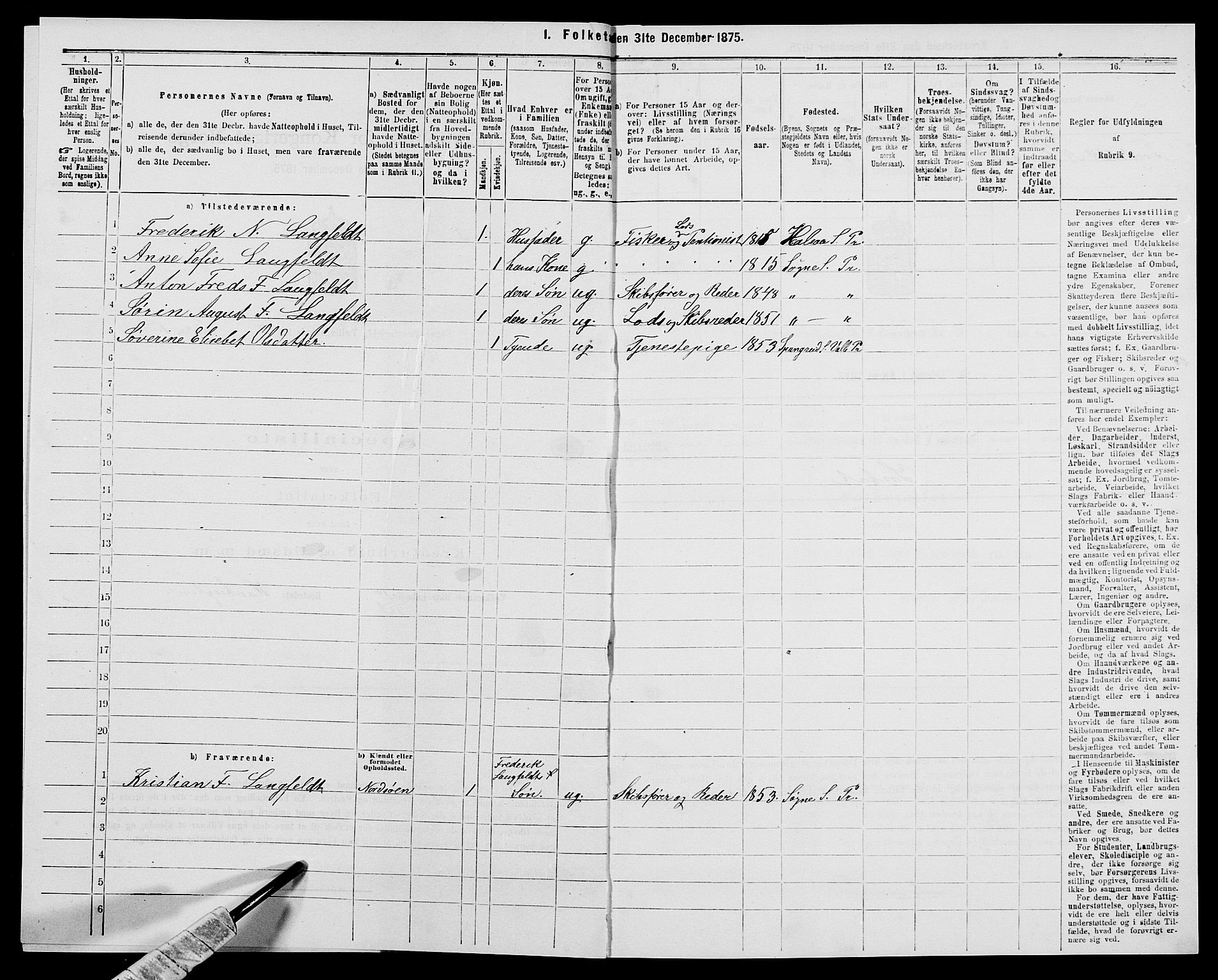 SAK, 1875 census for 1018P Søgne, 1875, p. 256