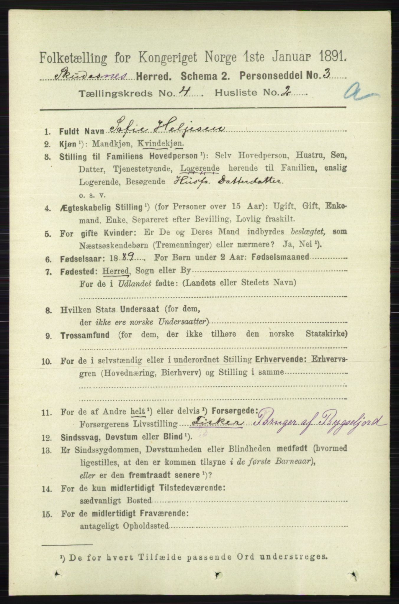 RA, 1891 census for 1150 Skudenes, 1891, p. 1881