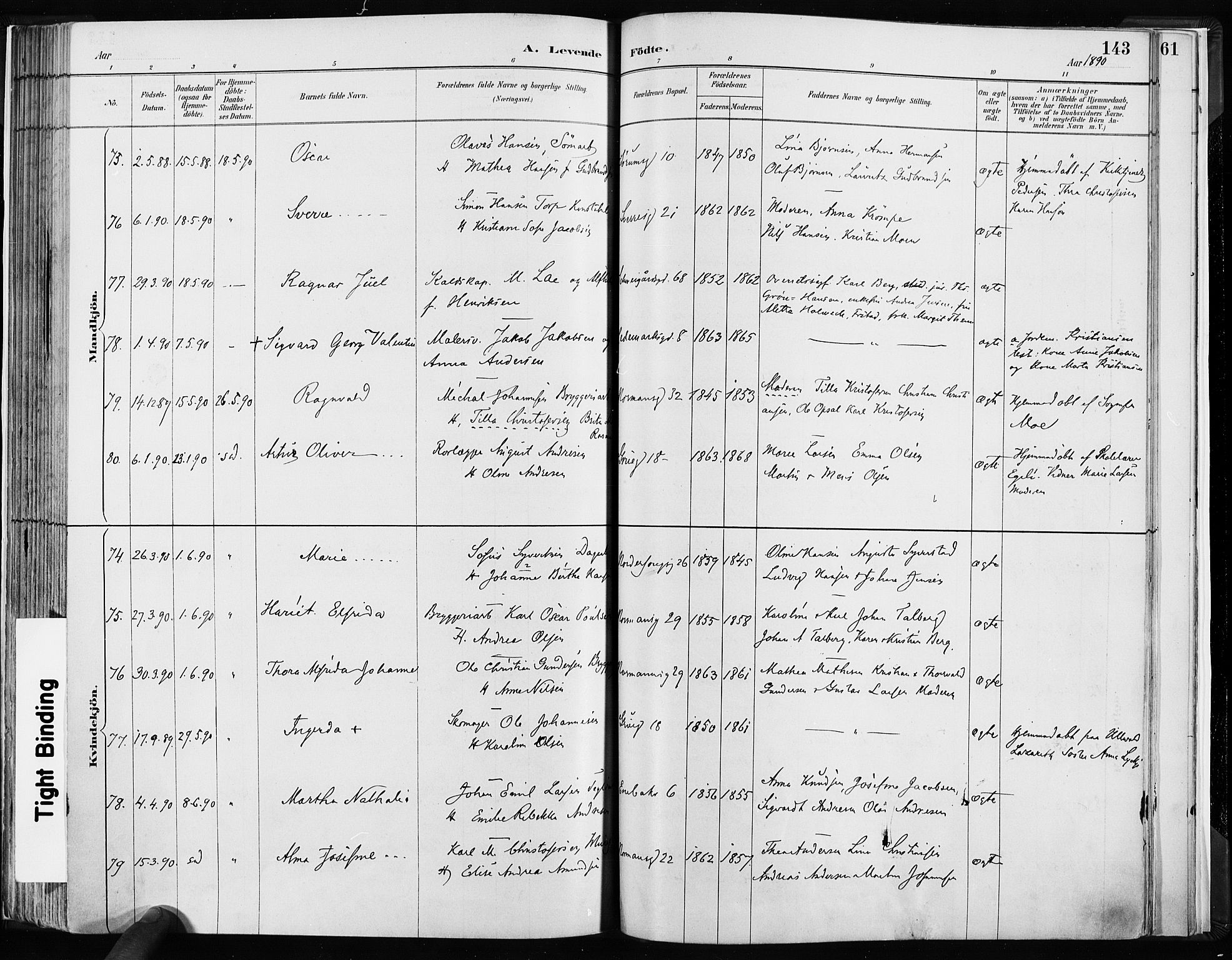 Kampen prestekontor Kirkebøker, AV/SAO-A-10853/F/Fa/L0003: Parish register (official) no. I 3, 1886-1892, p. 143