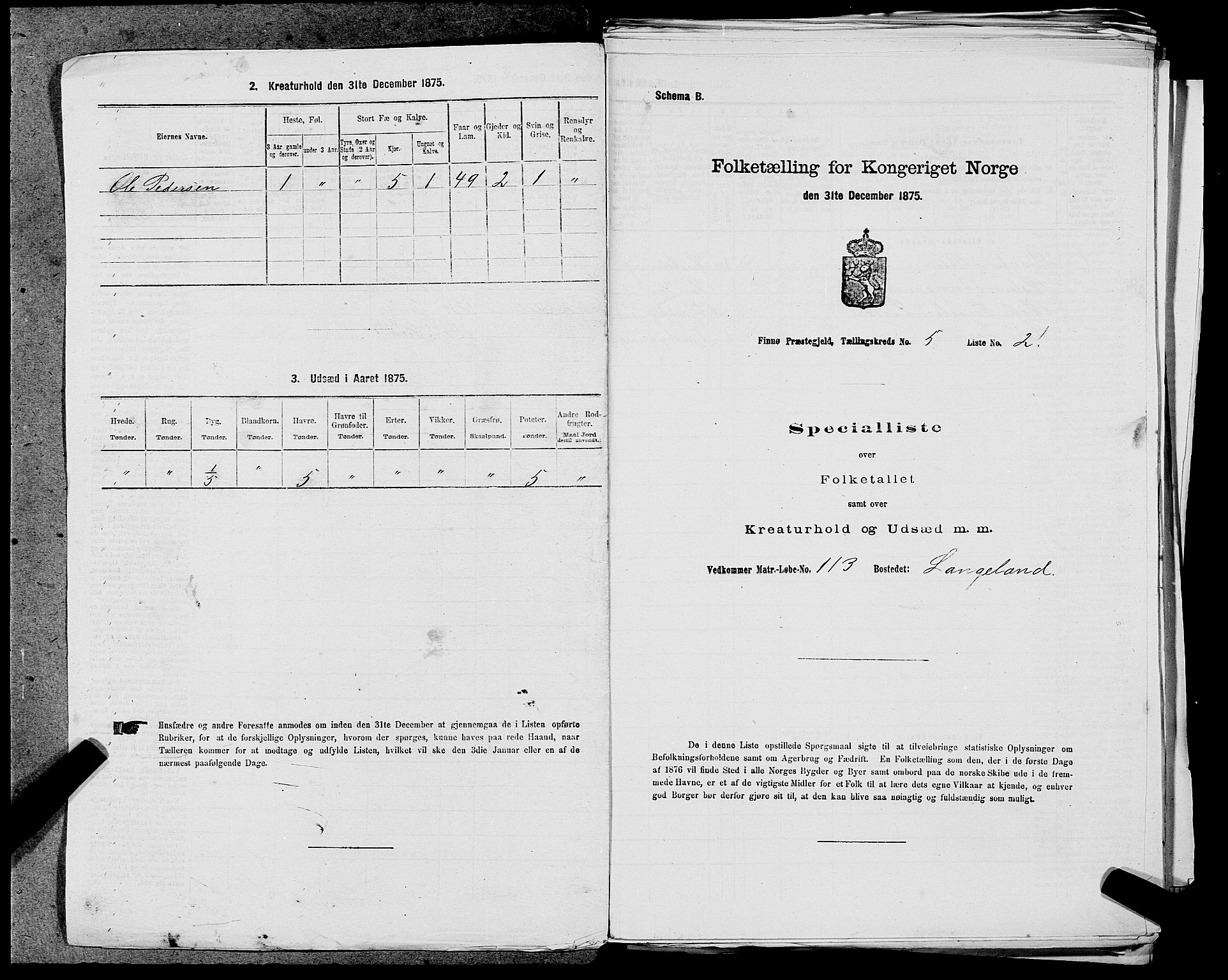 SAST, 1875 census for 1141P Finnøy, 1875, p. 464