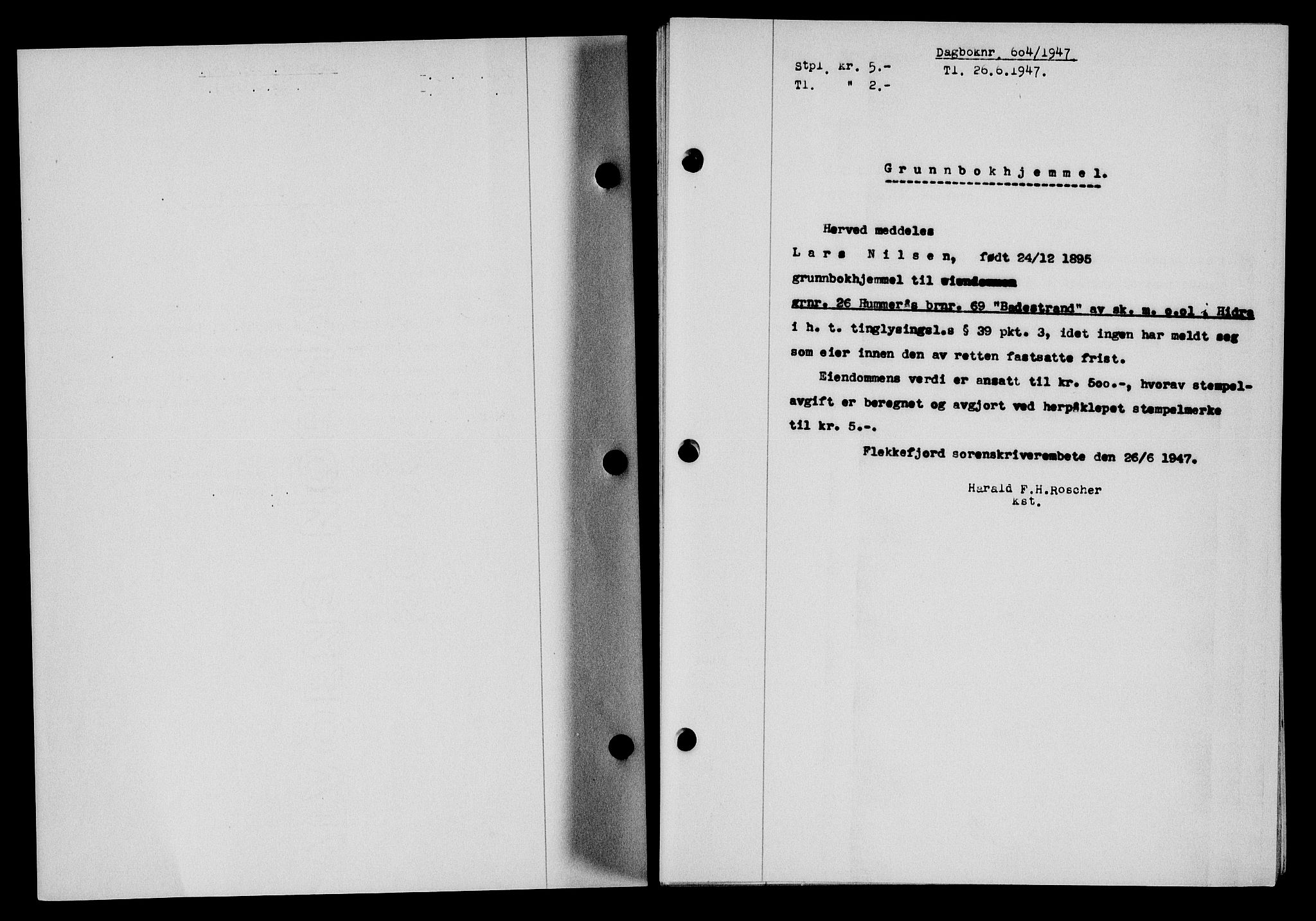 Flekkefjord sorenskriveri, SAK/1221-0001/G/Gb/Gba/L0062: Mortgage book no. A-10, 1947-1947, Diary no: : 664/1947