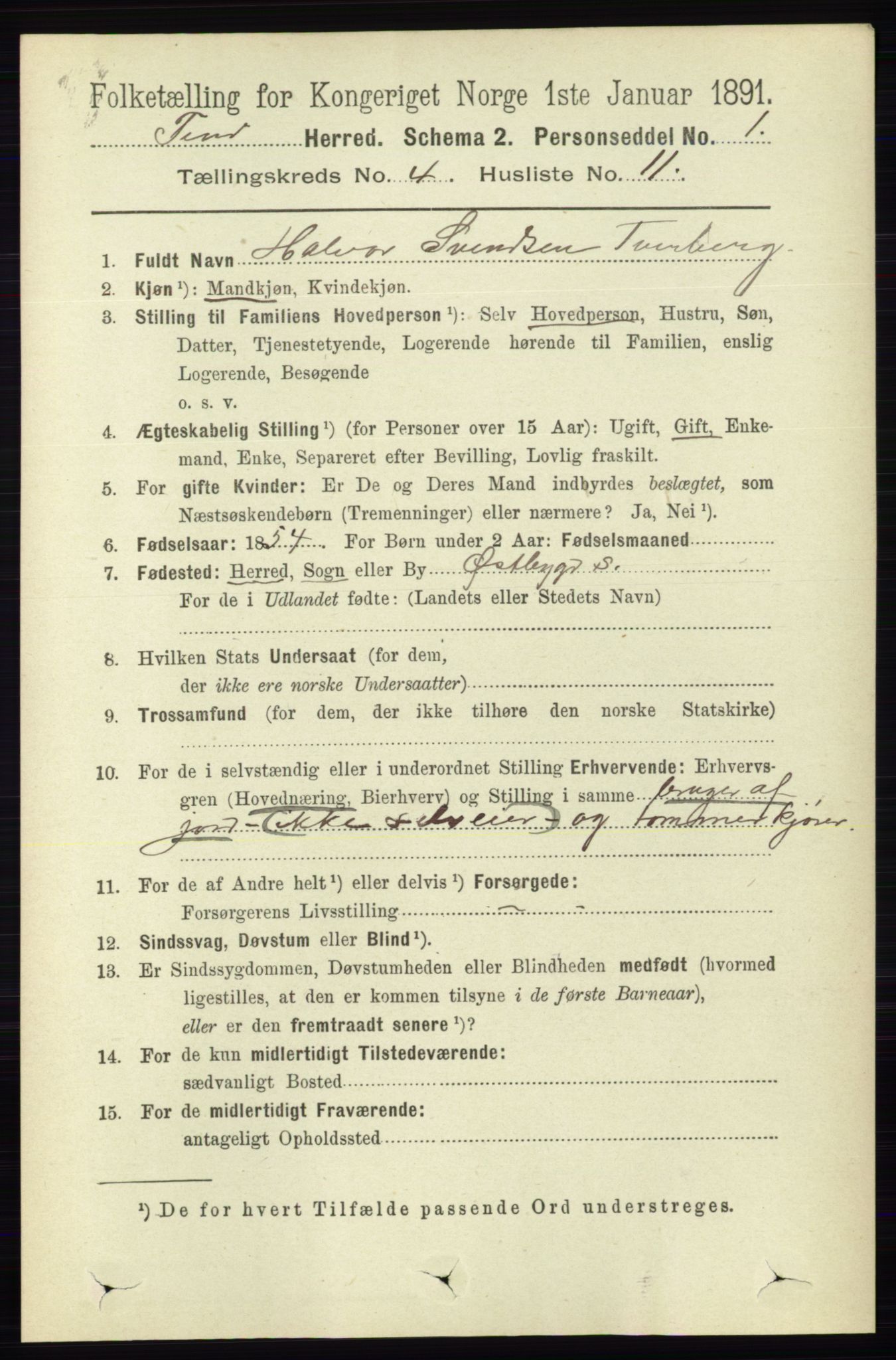 RA, 1891 census for 0826 Tinn, 1891, p. 783