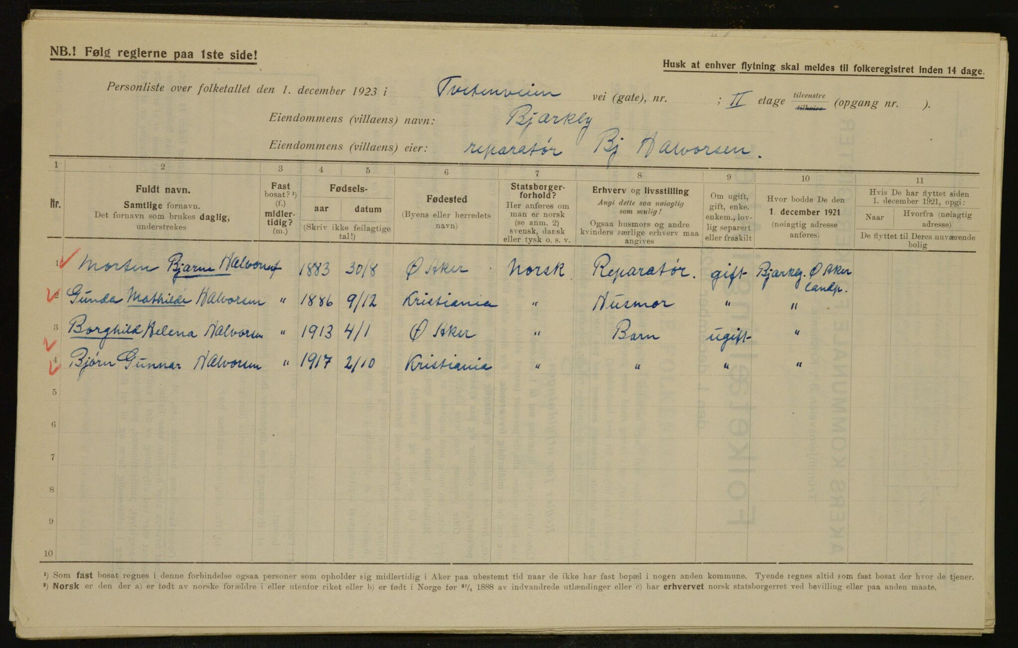 , Municipal Census 1923 for Aker, 1923, p. 34168