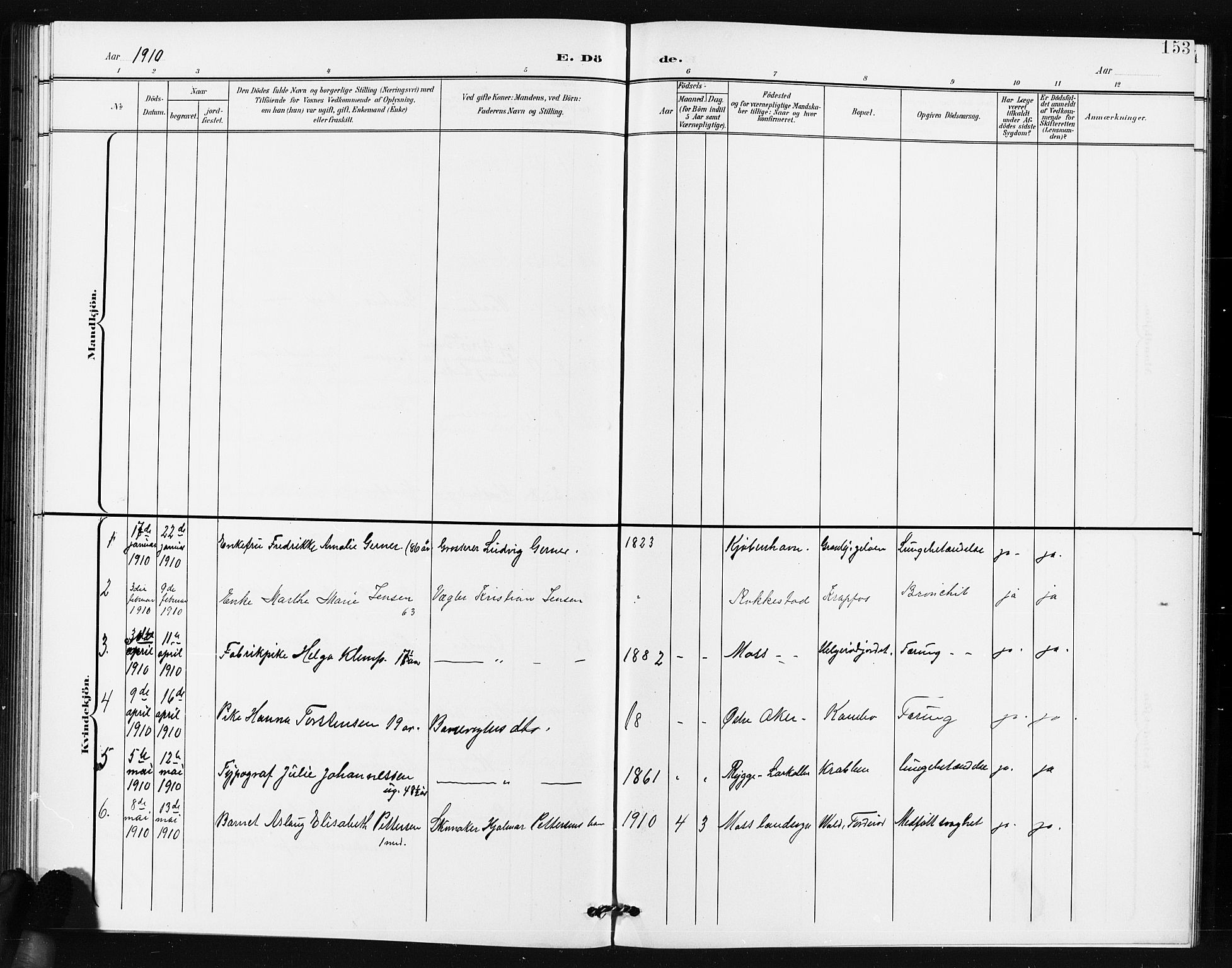 Moss prestekontor Kirkebøker, AV/SAO-A-2003/G/Gb/L0002: Parish register (copy) no. II 2, 1900-1910, p. 153