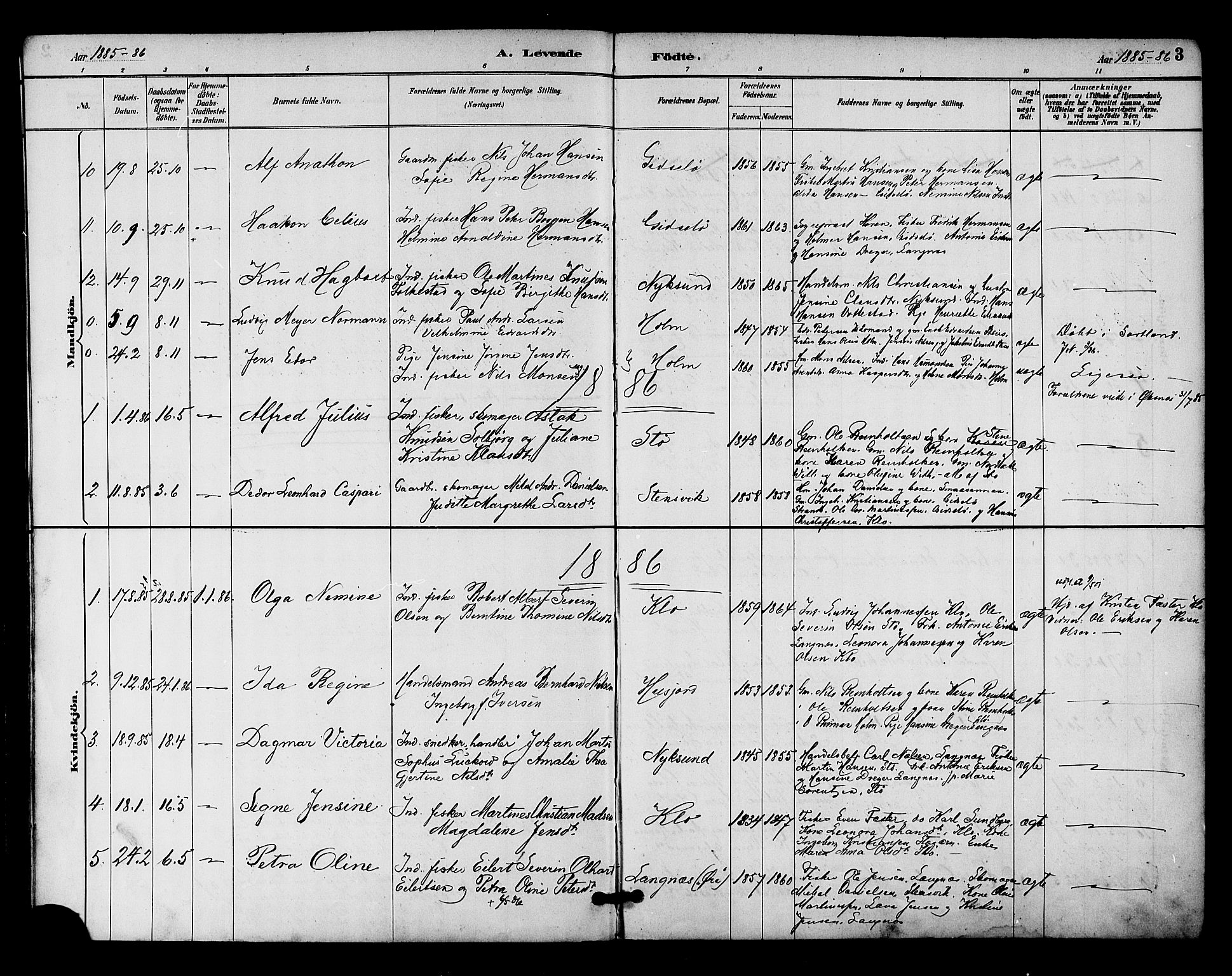 Ministerialprotokoller, klokkerbøker og fødselsregistre - Nordland, AV/SAT-A-1459/894/L1355: Parish register (official) no. 894A01, 1885-1896, p. 3