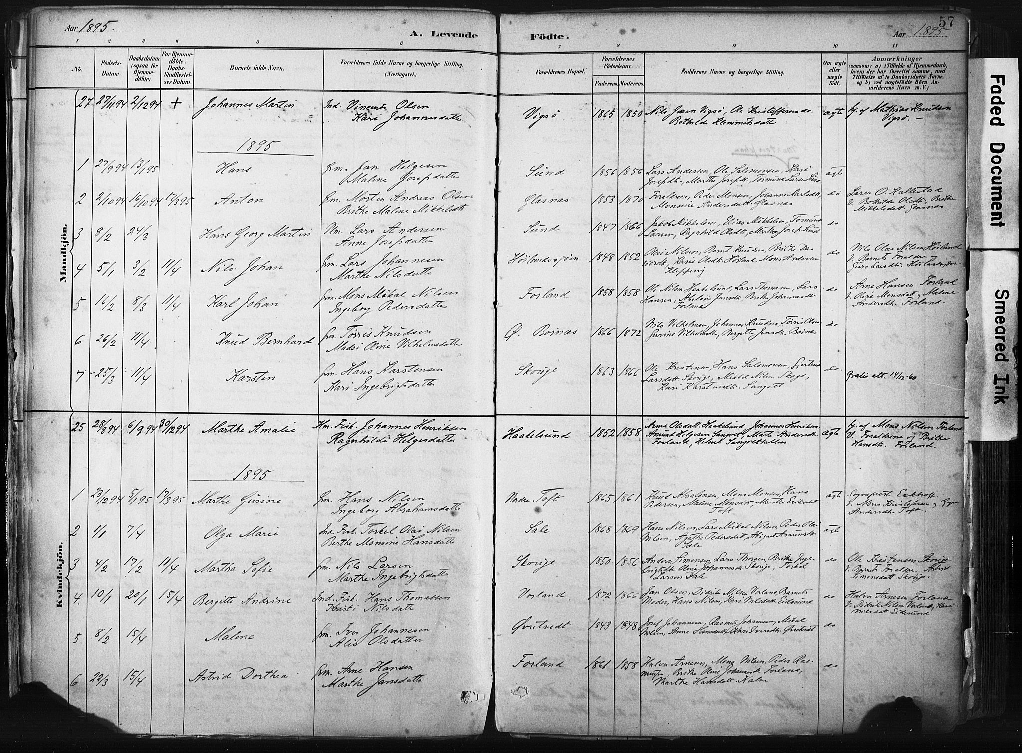 Sund sokneprestembete, AV/SAB-A-99930: Parish register (official) no. B 1, 1882-1907, p. 57