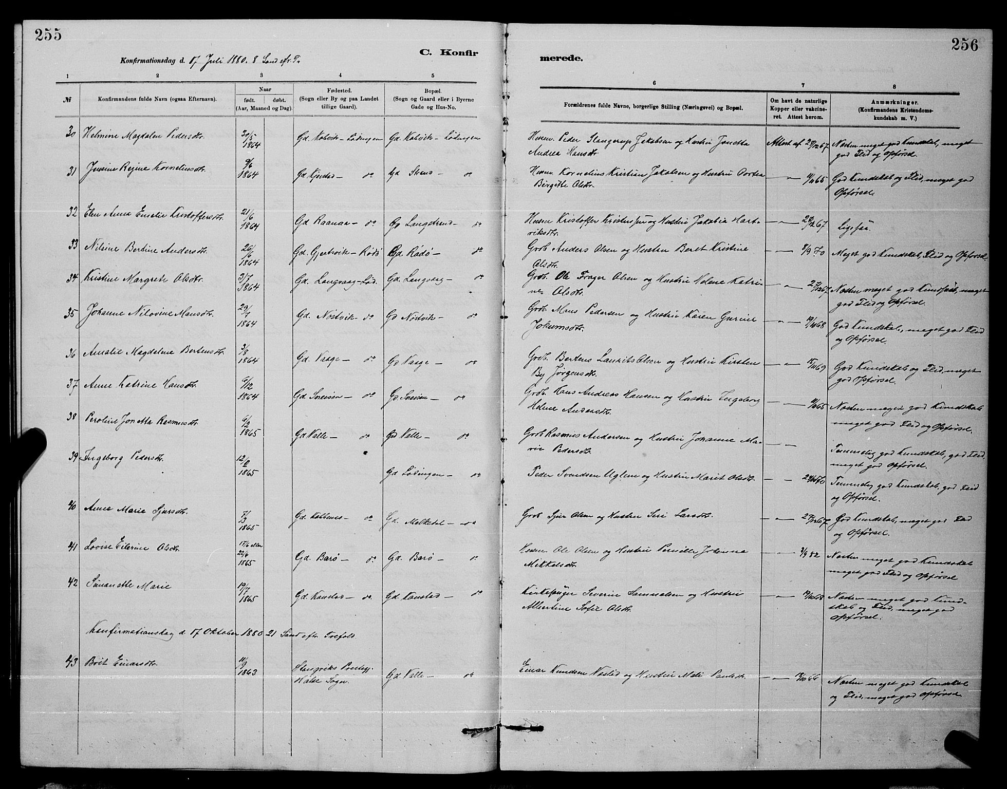 Ministerialprotokoller, klokkerbøker og fødselsregistre - Nordland, AV/SAT-A-1459/872/L1047: Parish register (copy) no. 872C03, 1880-1897, p. 255-256