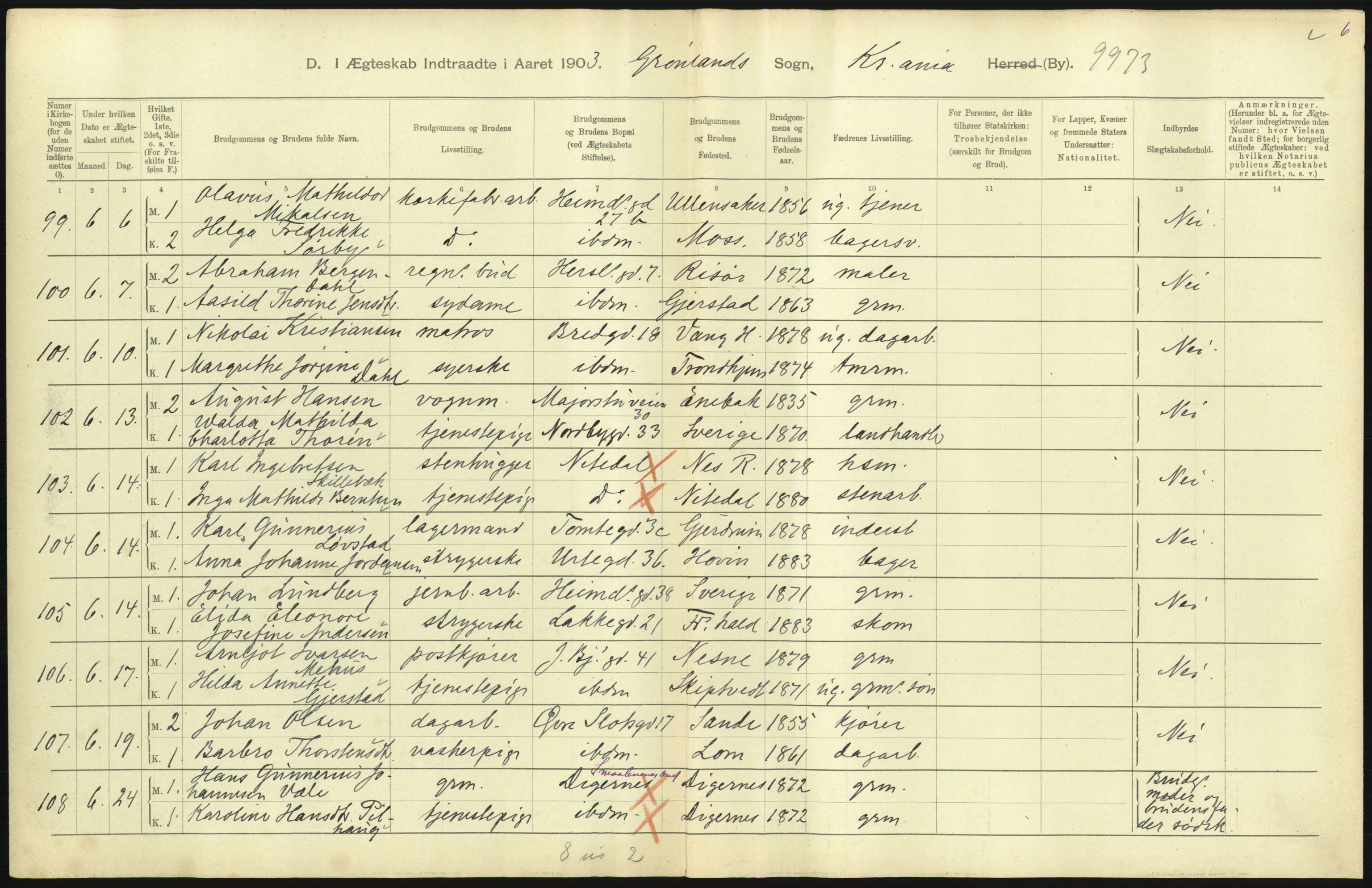 Statistisk sentralbyrå, Sosiodemografiske emner, Befolkning, AV/RA-S-2228/D/Df/Dfa/Dfaa/L0004: Kristiania: Gifte, døde, 1903, p. 449