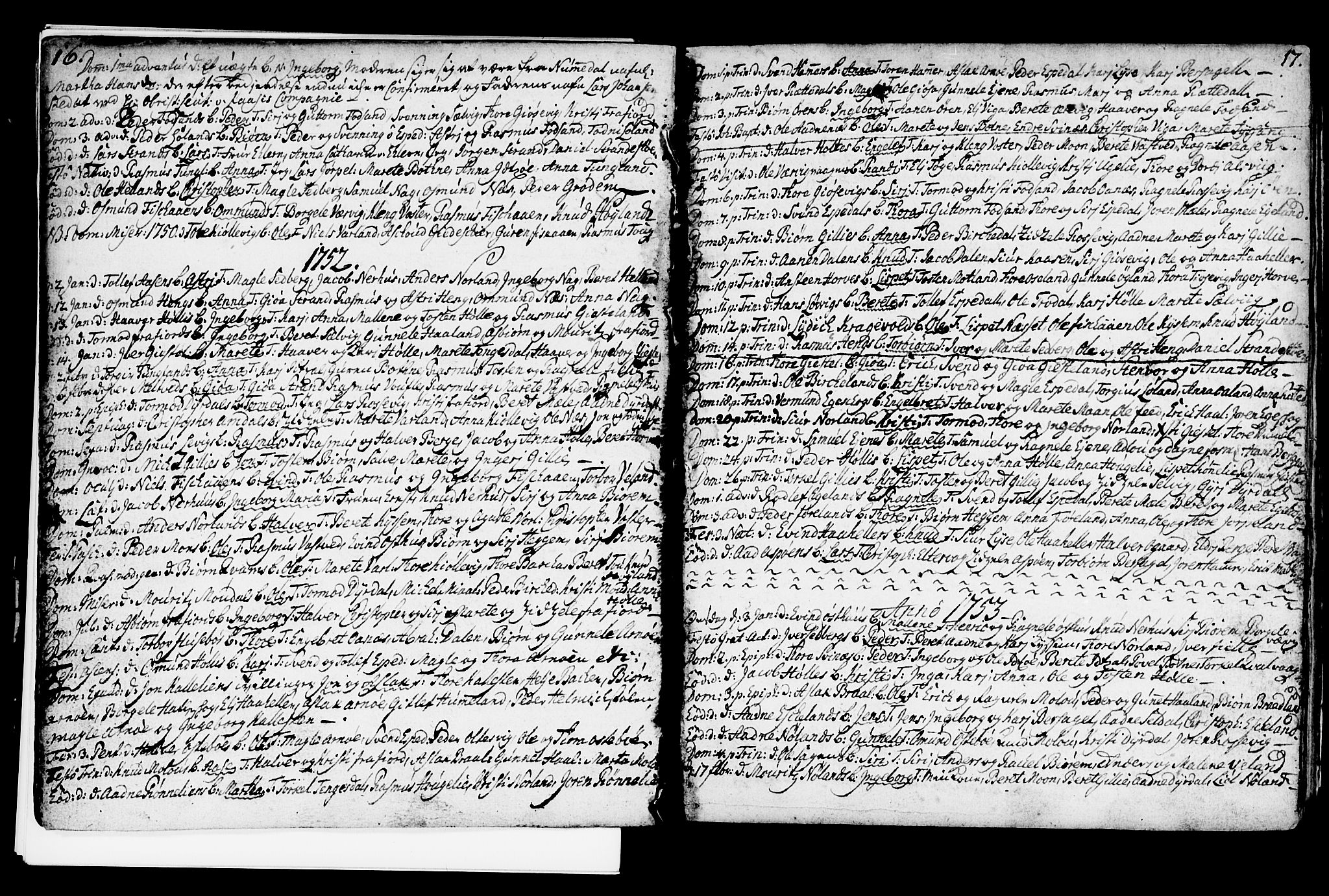 Strand sokneprestkontor, SAST/A-101828/H/Ha/Haa/L0002: Parish register (official) no. A 2, 1744-1768, p. 16-17