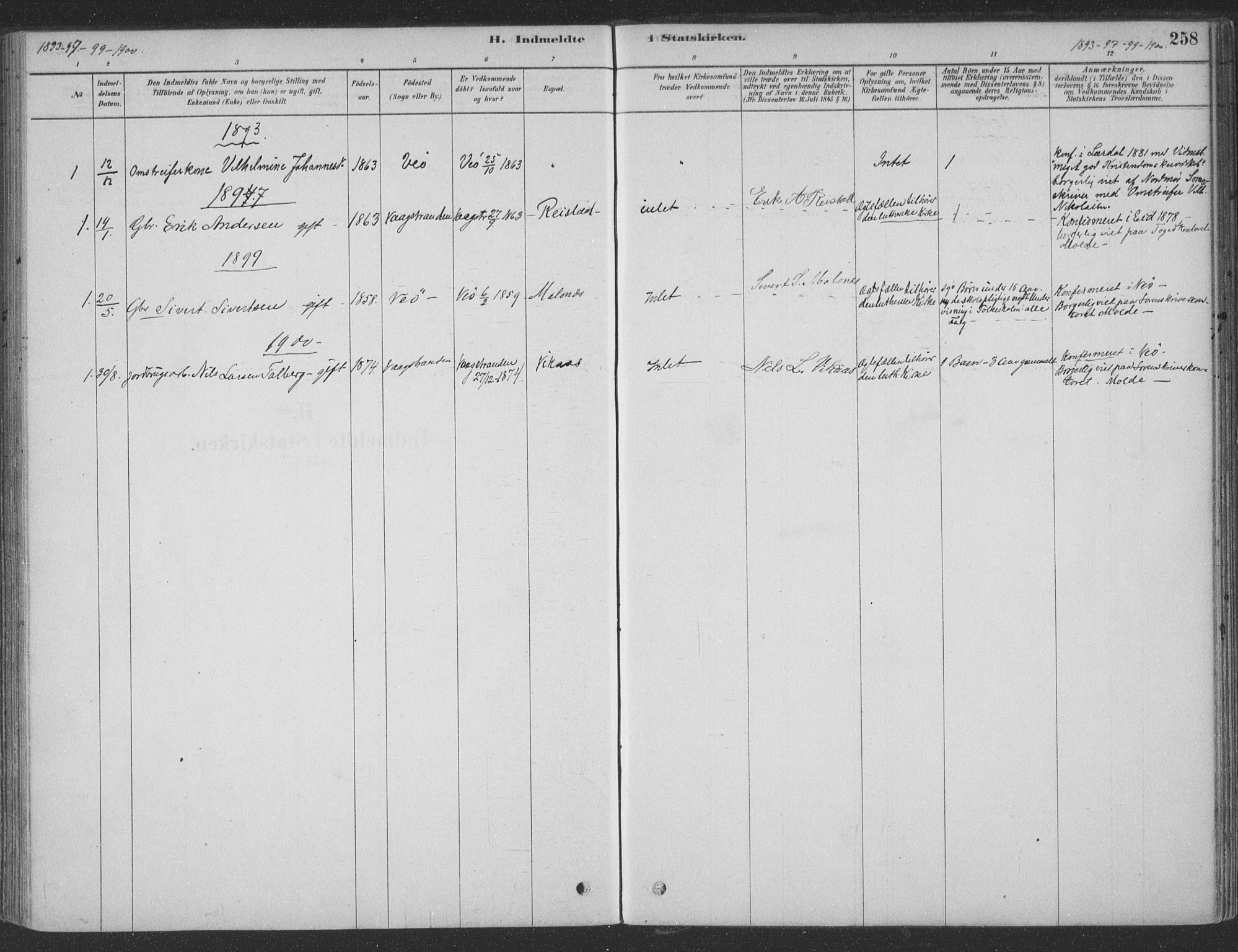 Ministerialprotokoller, klokkerbøker og fødselsregistre - Møre og Romsdal, SAT/A-1454/547/L0604: Parish register (official) no. 547A06, 1878-1906, p. 258