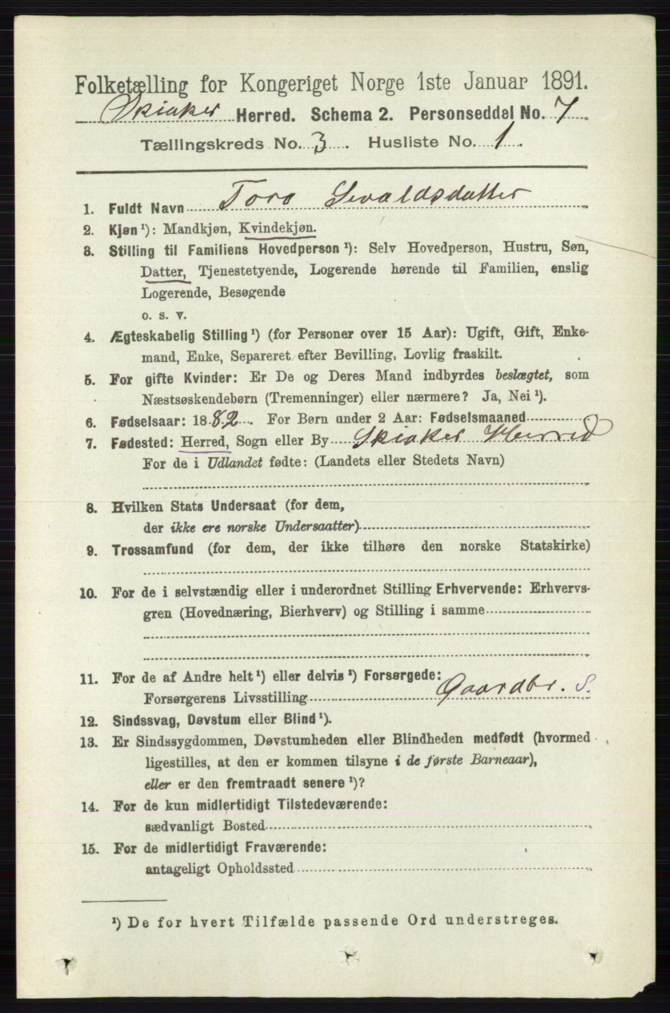 RA, 1891 census for 0513 Skjåk, 1891, p. 955