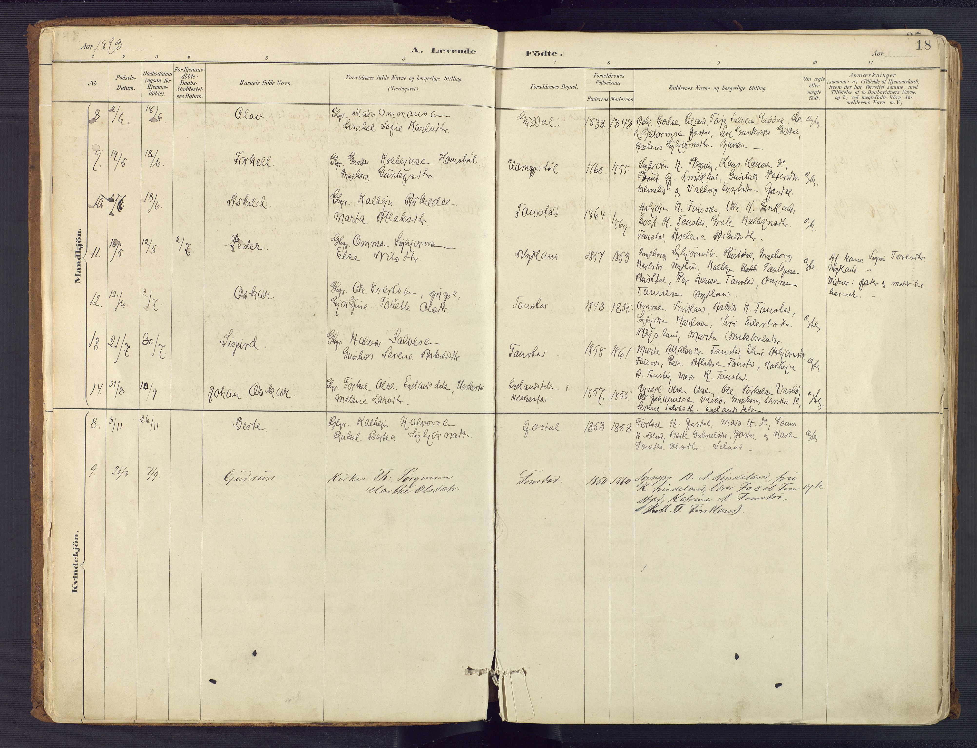 Sirdal sokneprestkontor, AV/SAK-1111-0036/F/Fa/Fab/L0004: Parish register (official) no. A 4, 1887-1919, p. 18