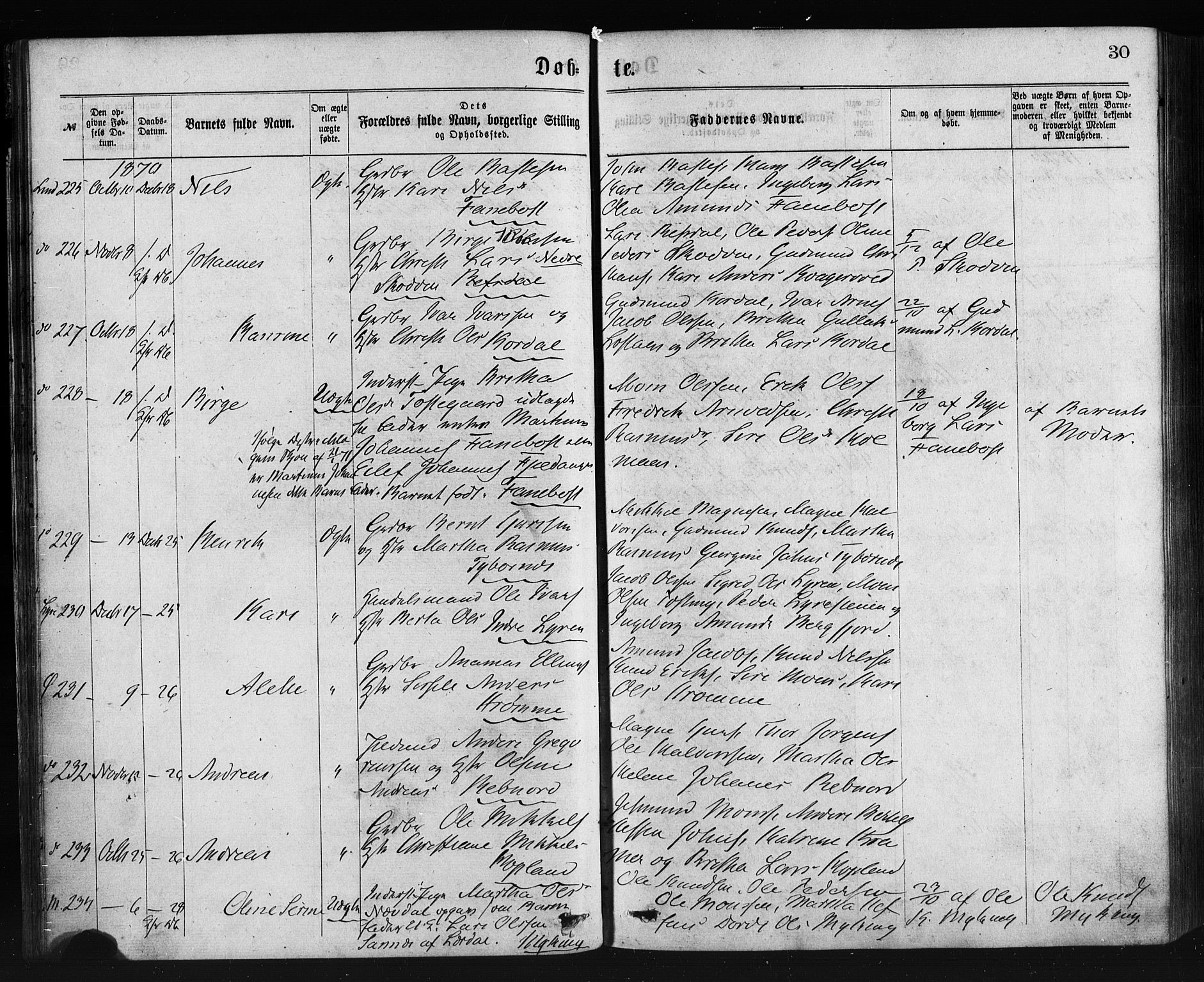 Lindås Sokneprestembete, SAB/A-76701/H/Haa: Parish register (official) no. A 18, 1869-1885, p. 30
