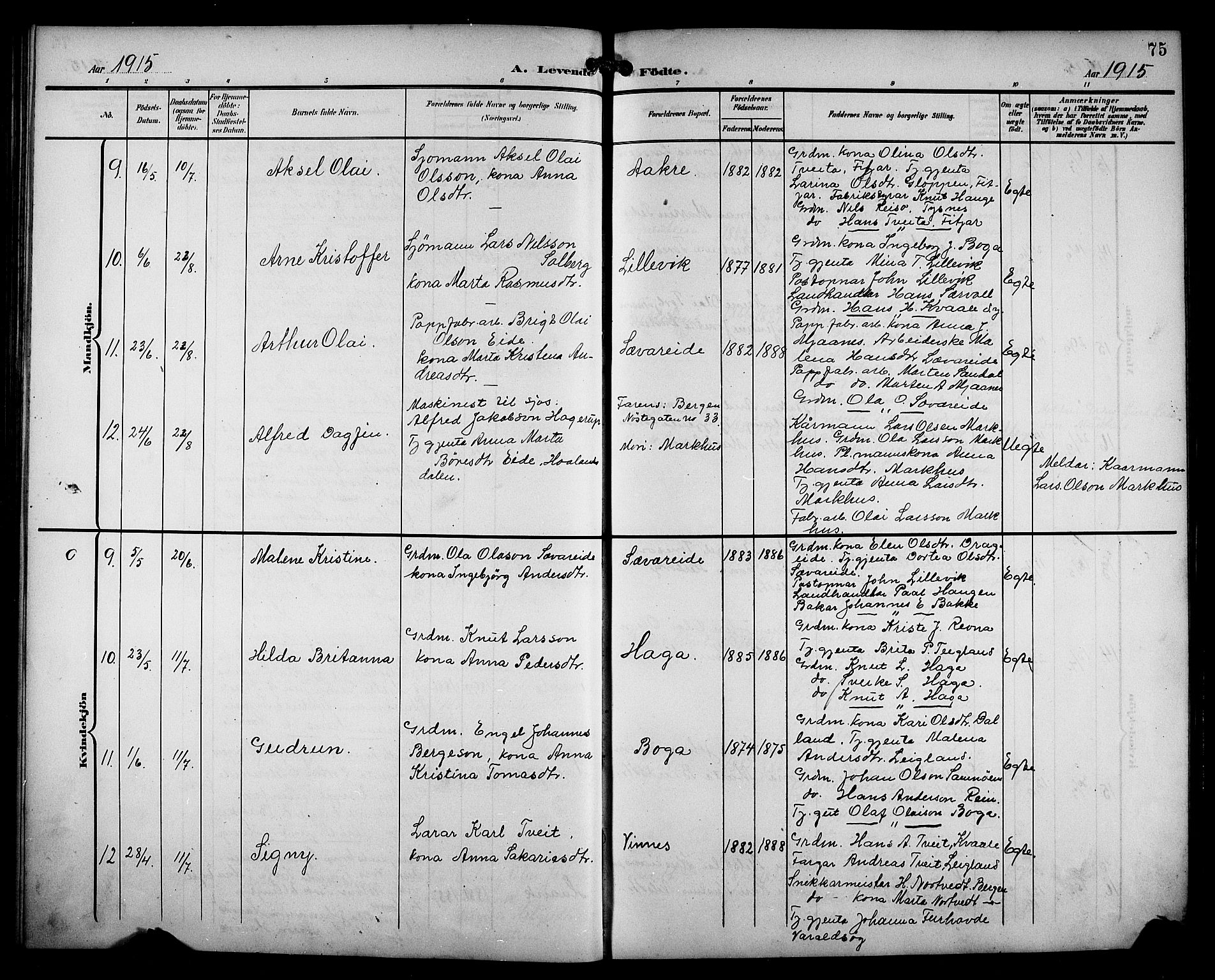 Fusa sokneprestembete, AV/SAB-A-75401/H/Hab: Parish register (copy) no. C 3, 1903-1920, p. 75