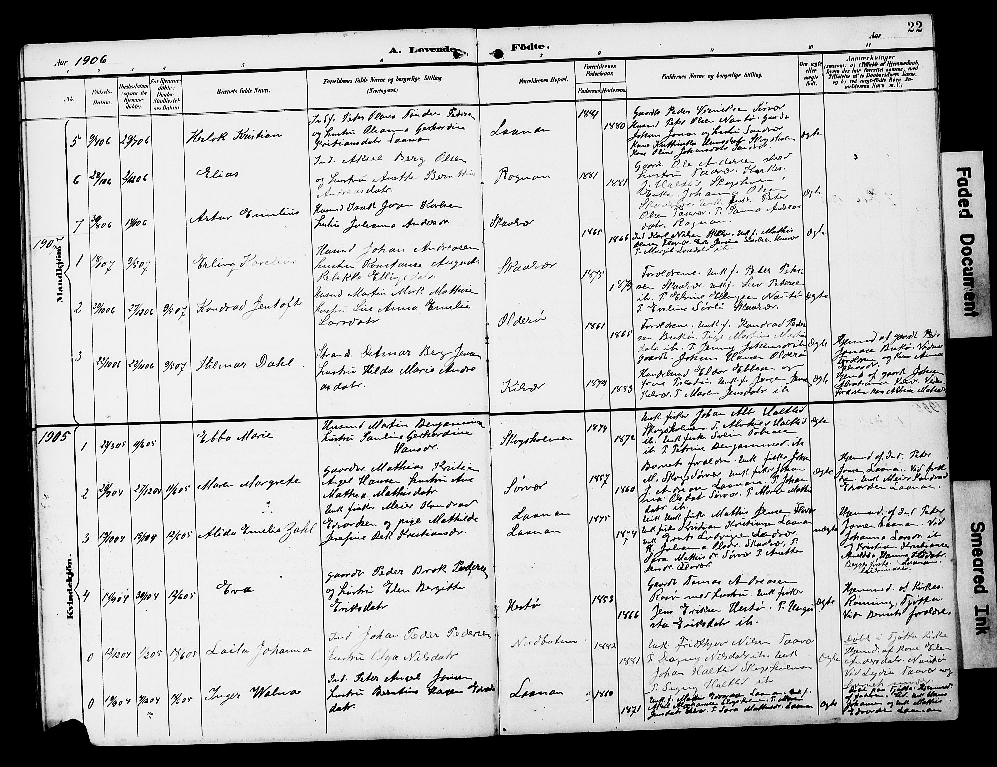 Ministerialprotokoller, klokkerbøker og fødselsregistre - Nordland, AV/SAT-A-1459/818/L0273: Parish register (copy) no. 818C01, 1893-1928, p. 22