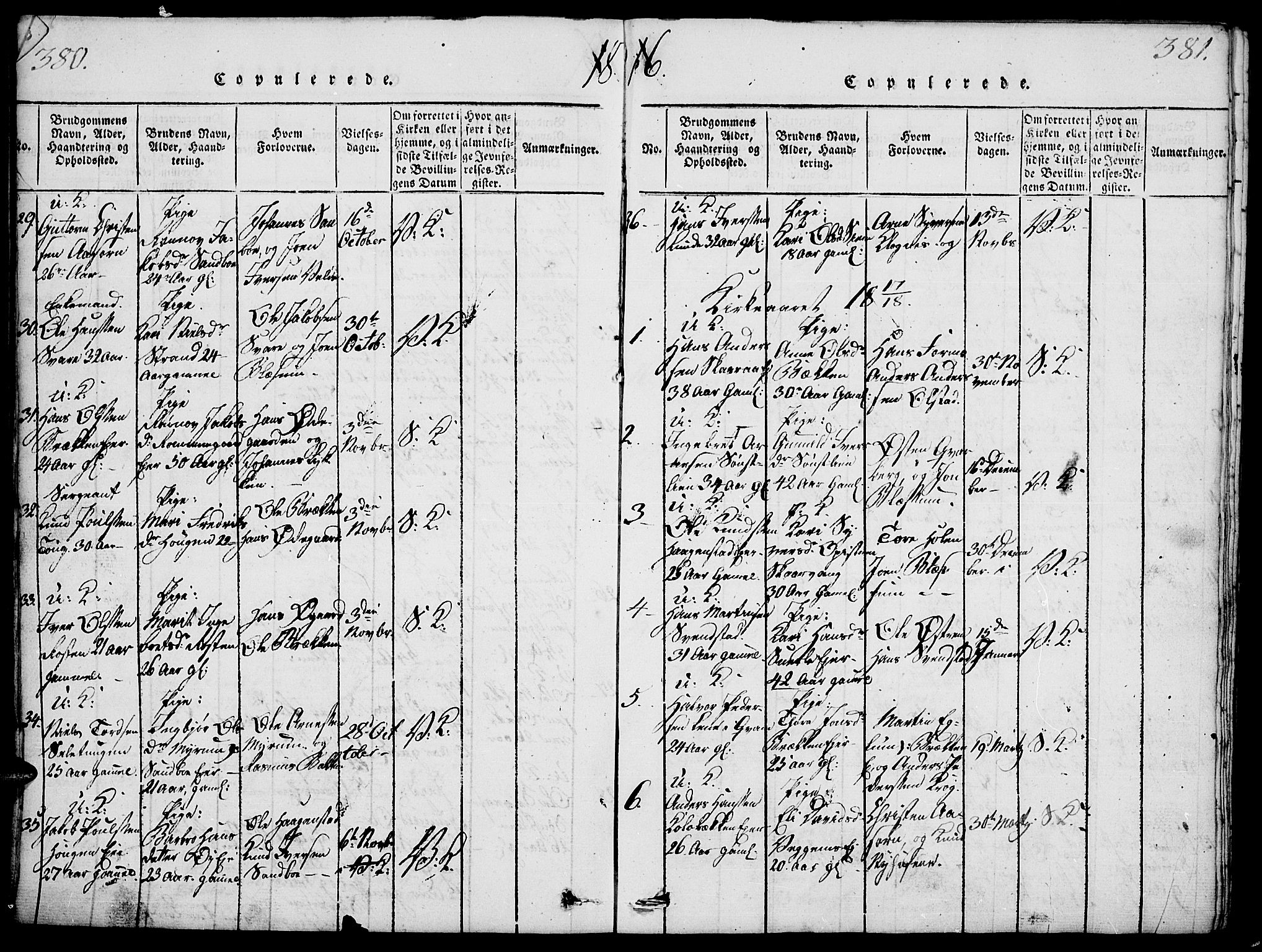 Vågå prestekontor, SAH/PREST-076/H/Ha/Haa/L0003: Parish register (official) no. 3, 1815-1827, p. 380-381