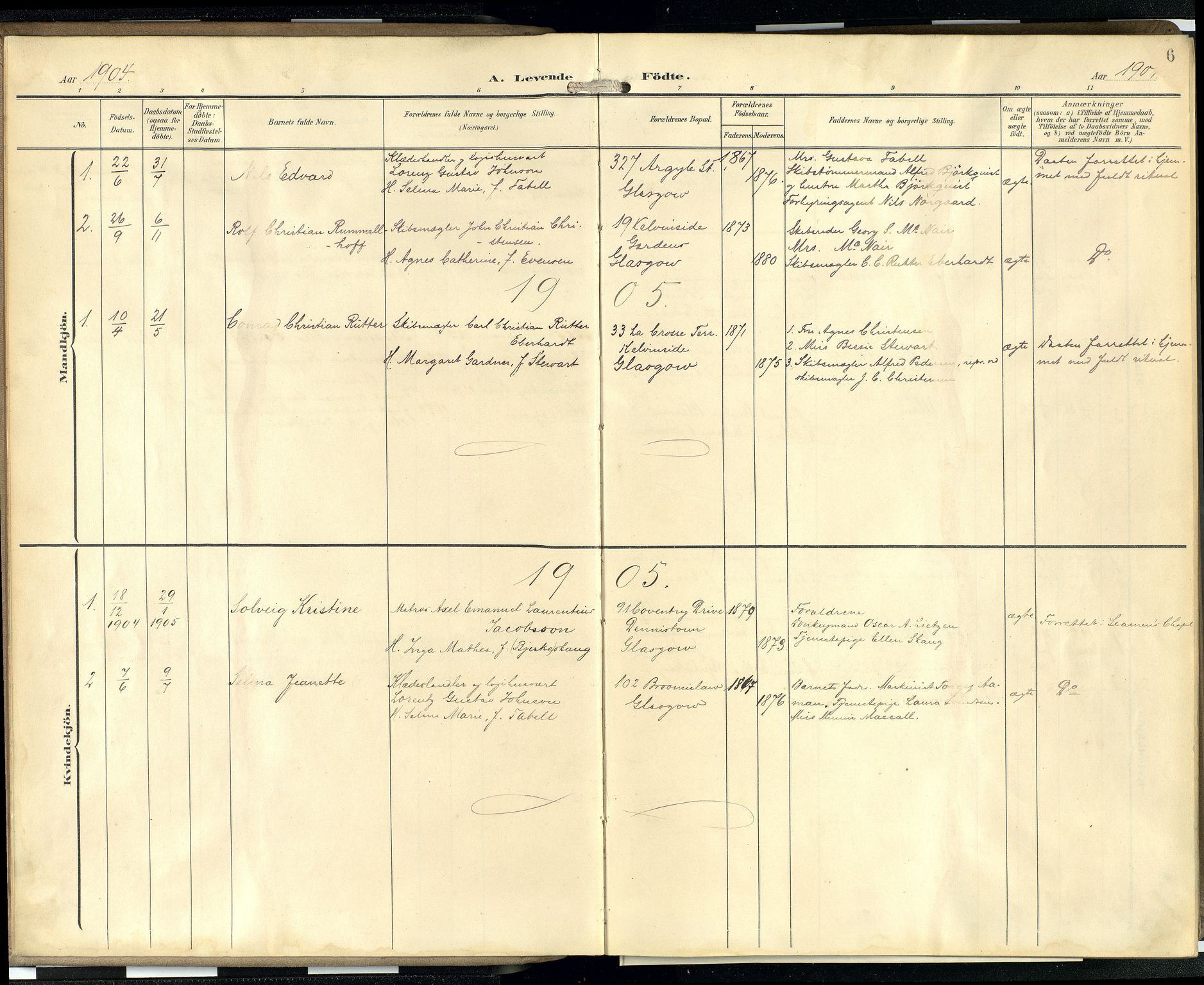 Den norske sjømannsmisjon i utlandet/Skotske havner (Leith, Glasgow), AV/SAB-SAB/PA-0100/H/Ha/Hab/L0001: Parish register (official) no. B 1, 1902-1931, p. 5b-6a