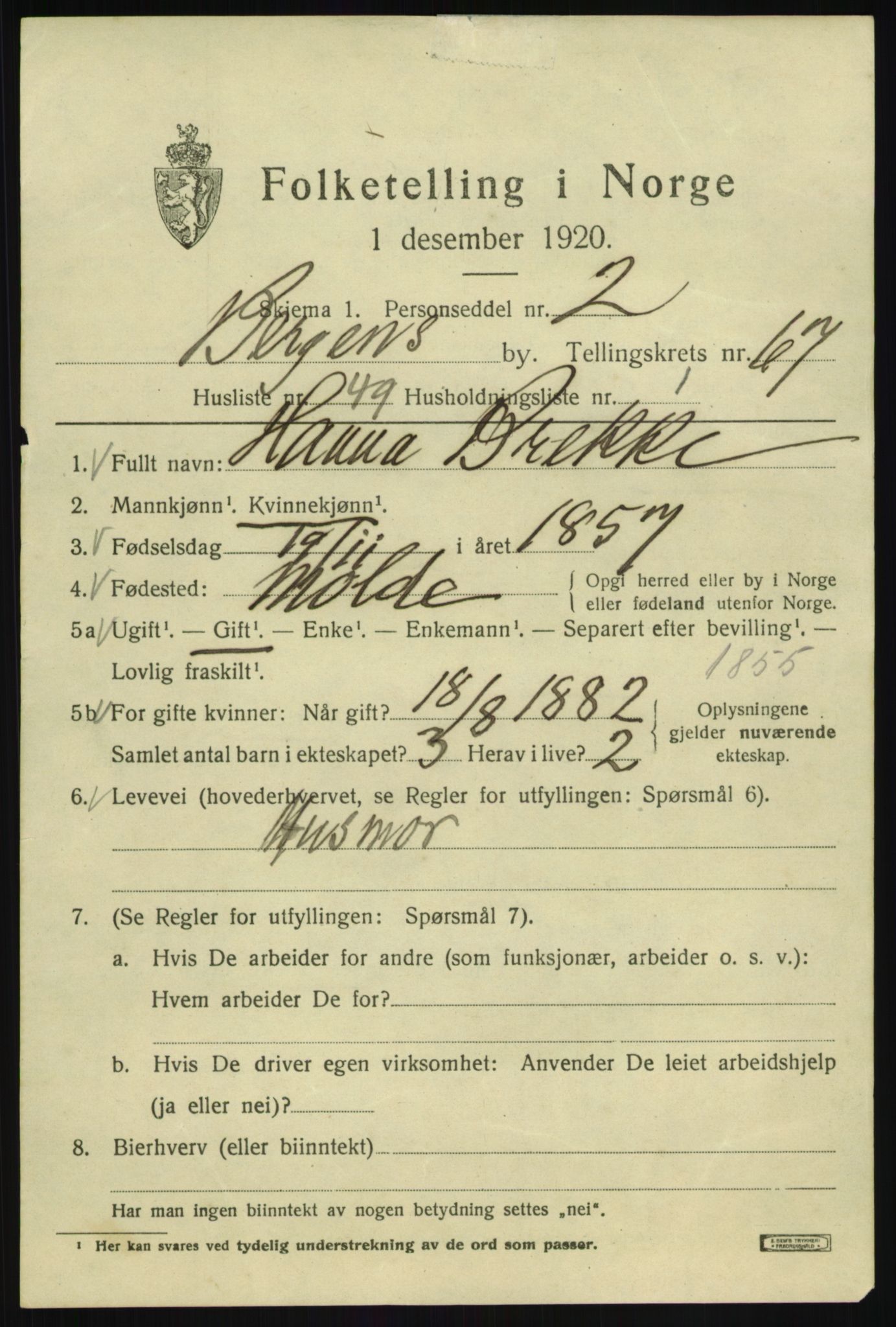 SAB, 1920 census for Bergen, 1920, p. 136339