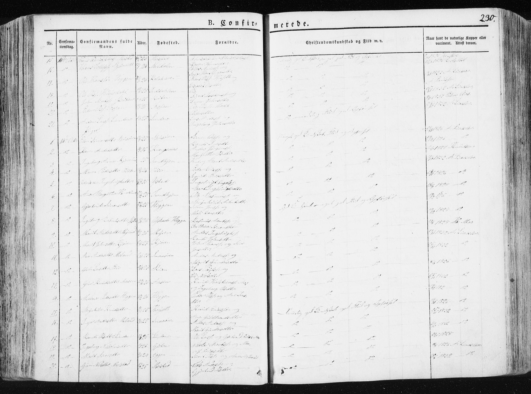 Ministerialprotokoller, klokkerbøker og fødselsregistre - Sør-Trøndelag, AV/SAT-A-1456/665/L0771: Parish register (official) no. 665A06, 1830-1856, p. 230