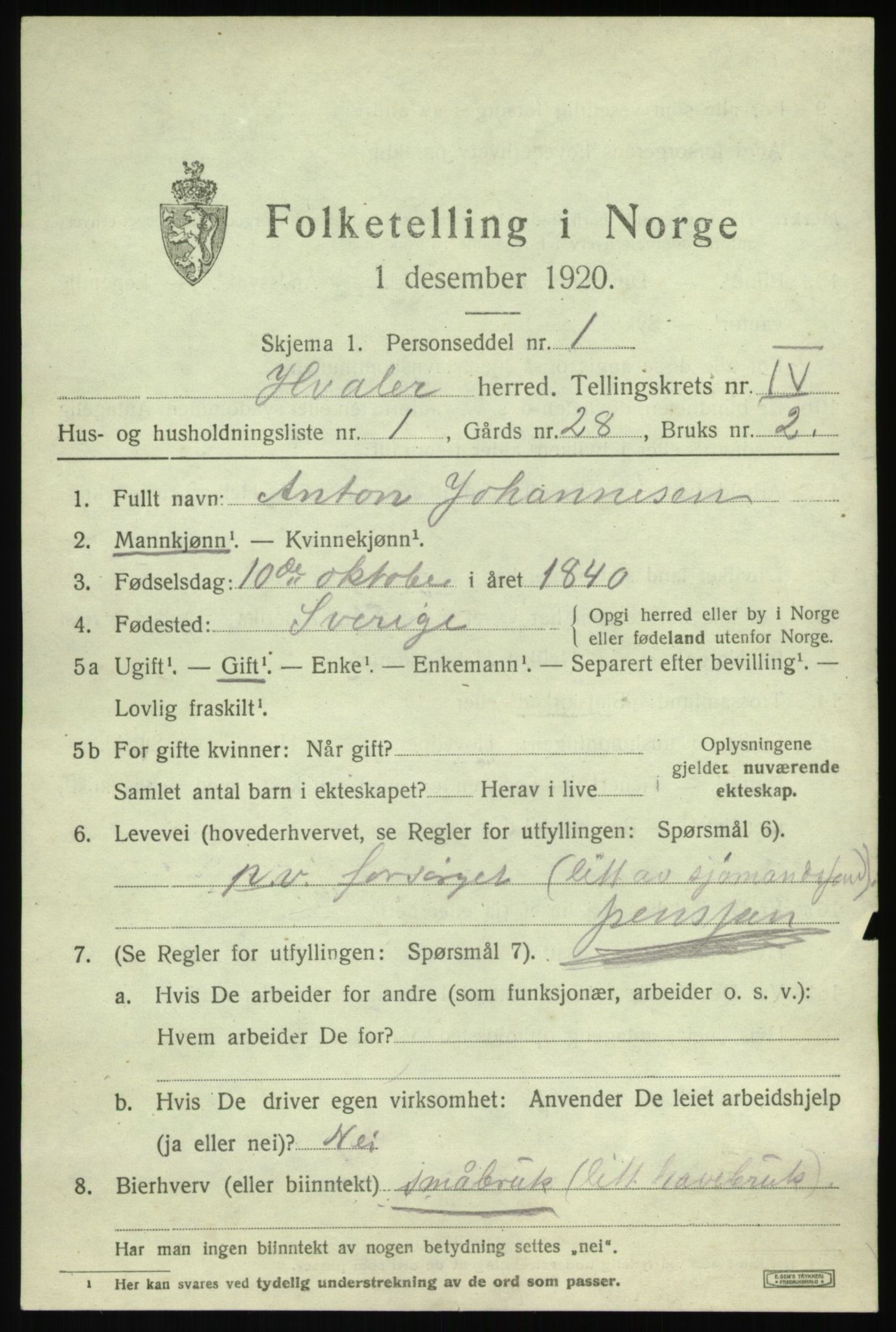 SAO, 1920 census for Hvaler, 1920, p. 4816