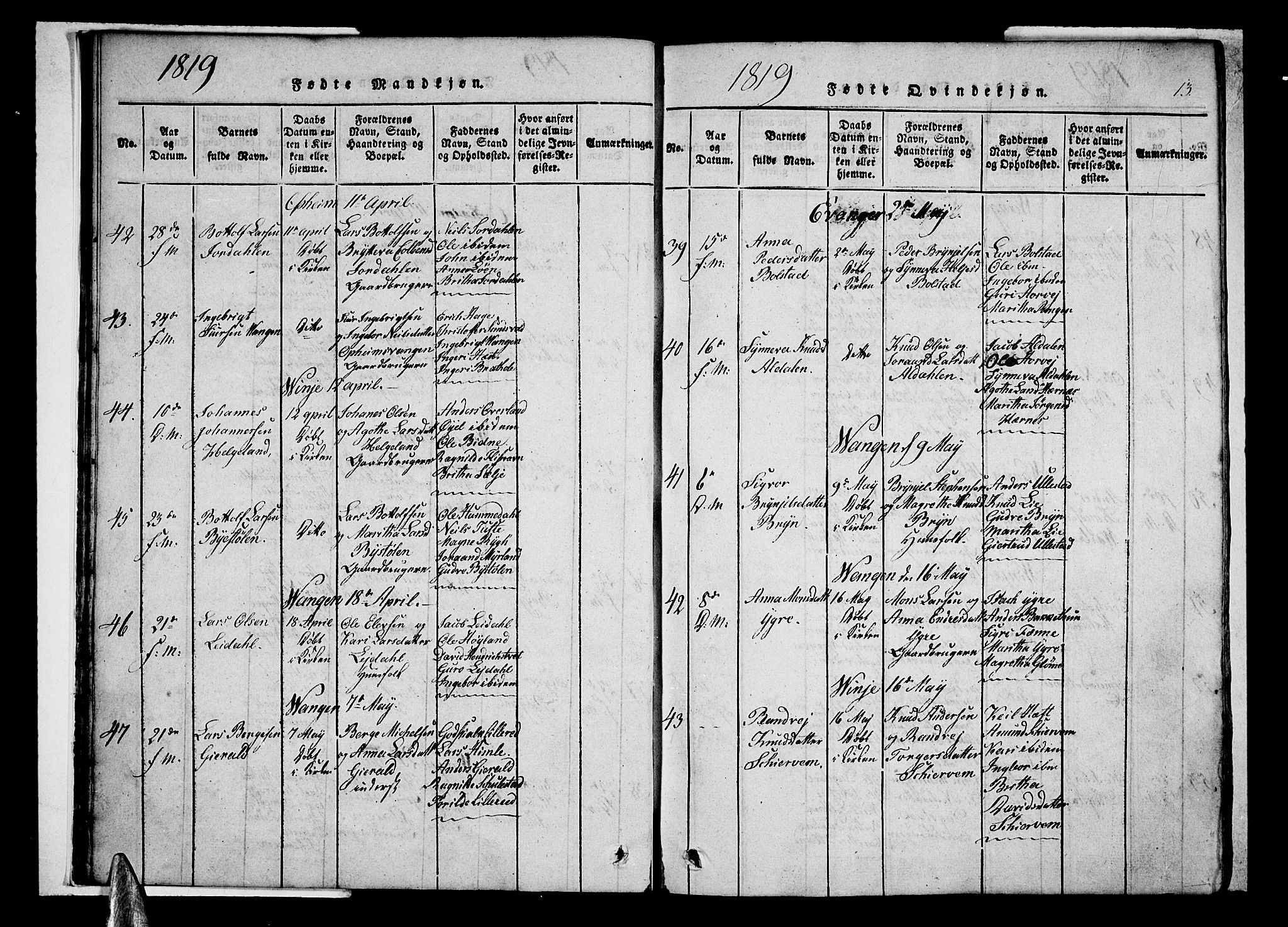 Voss sokneprestembete, SAB/A-79001/H/Haa: Parish register (official) no. A 11, 1816-1827, p. 13