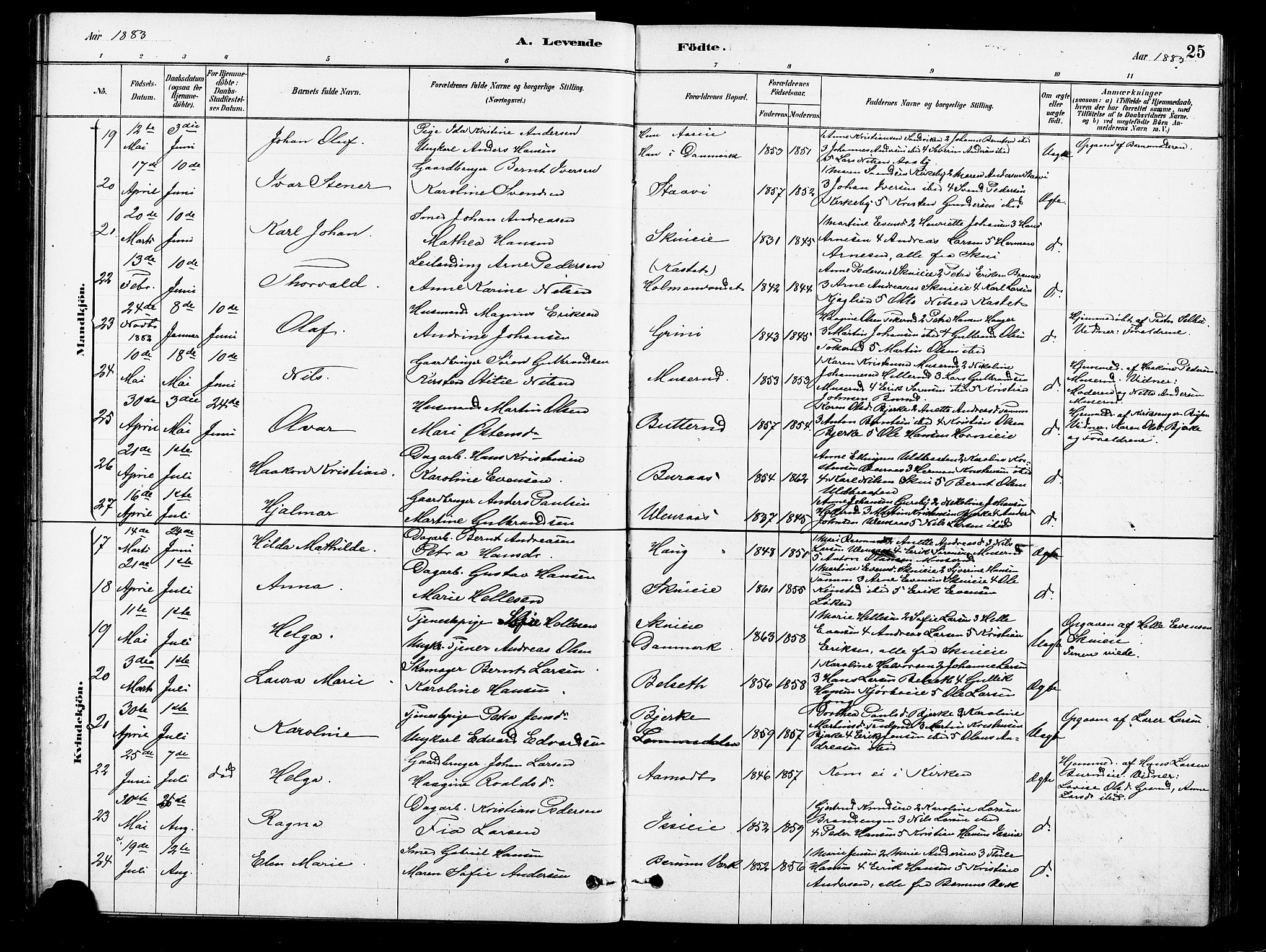 Asker prestekontor Kirkebøker, SAO/A-10256a/F/Fb/L0001: Parish register (official) no. II 1, 1879-1895, p. 25