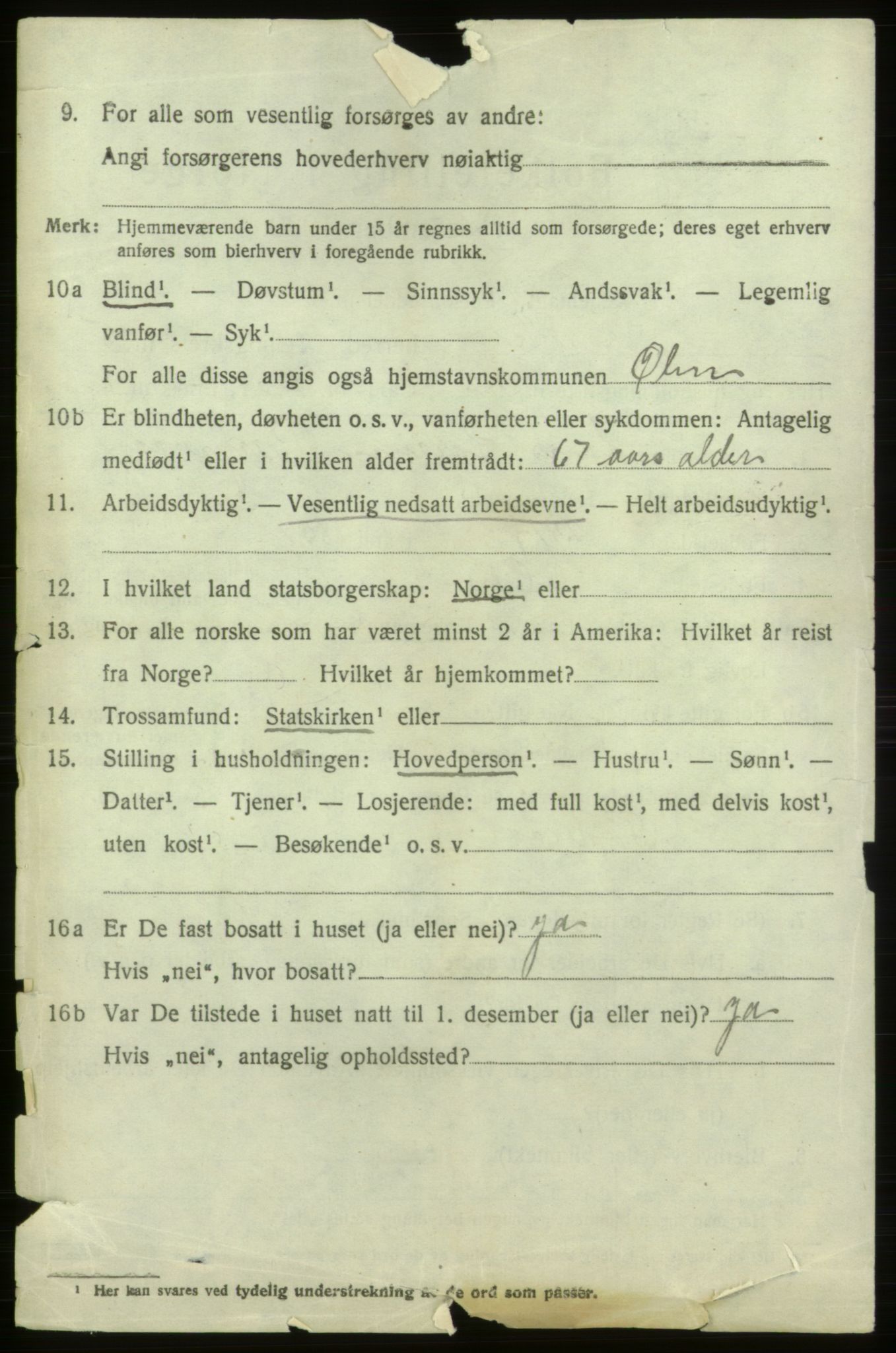 SAB, 1920 census for Ølen, 1920, p. 2766