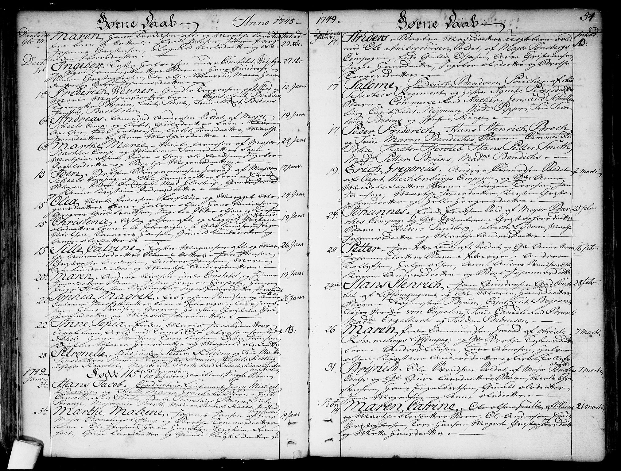 Garnisonsmenigheten Kirkebøker, SAO/A-10846/F/Fa/L0001: Parish register (official) no. 1, 1734-1756, p. 54