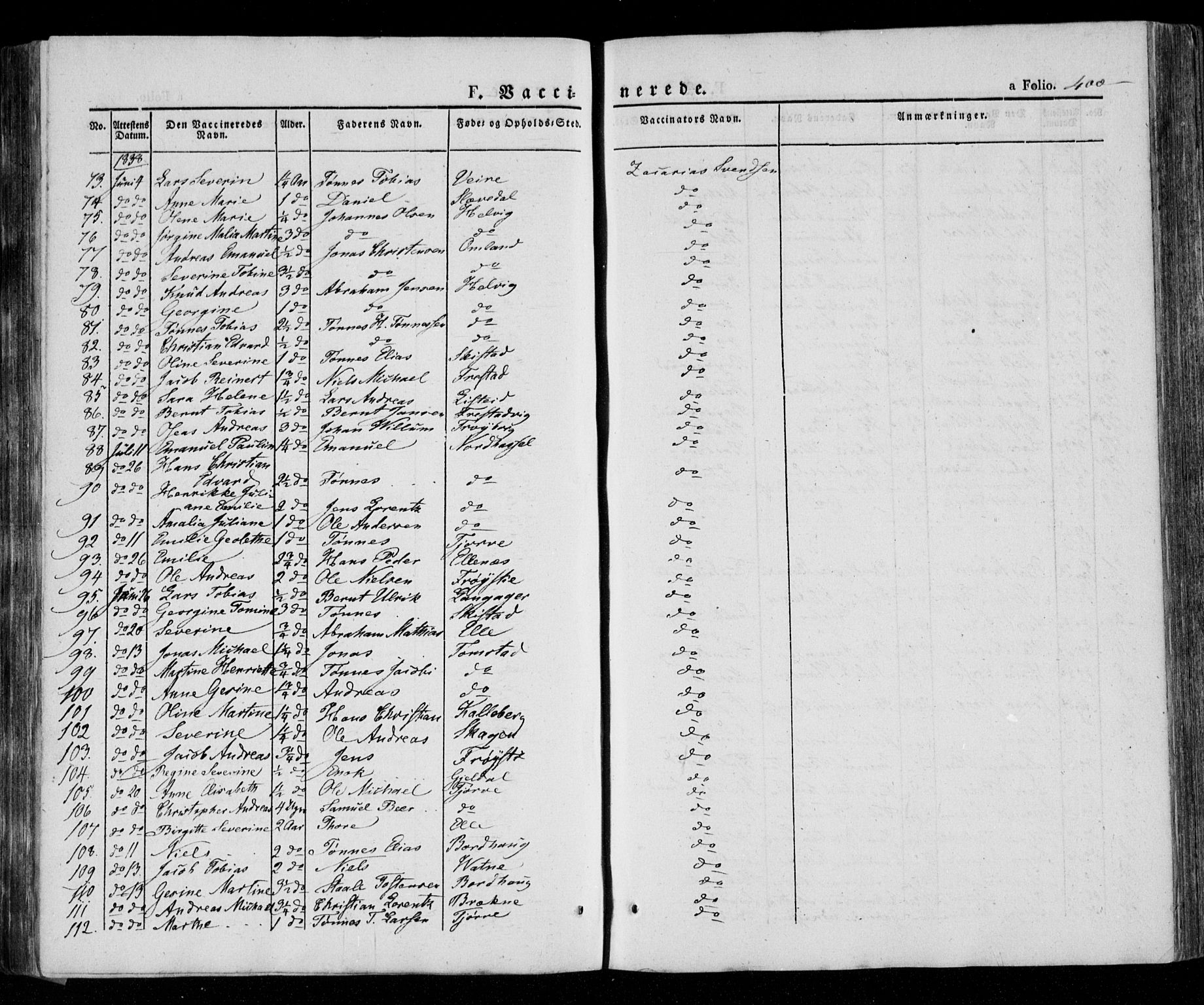 Lista sokneprestkontor, AV/SAK-1111-0027/F/Fa/L0009: Parish register (official) no. A 9, 1835-1846, p. 400