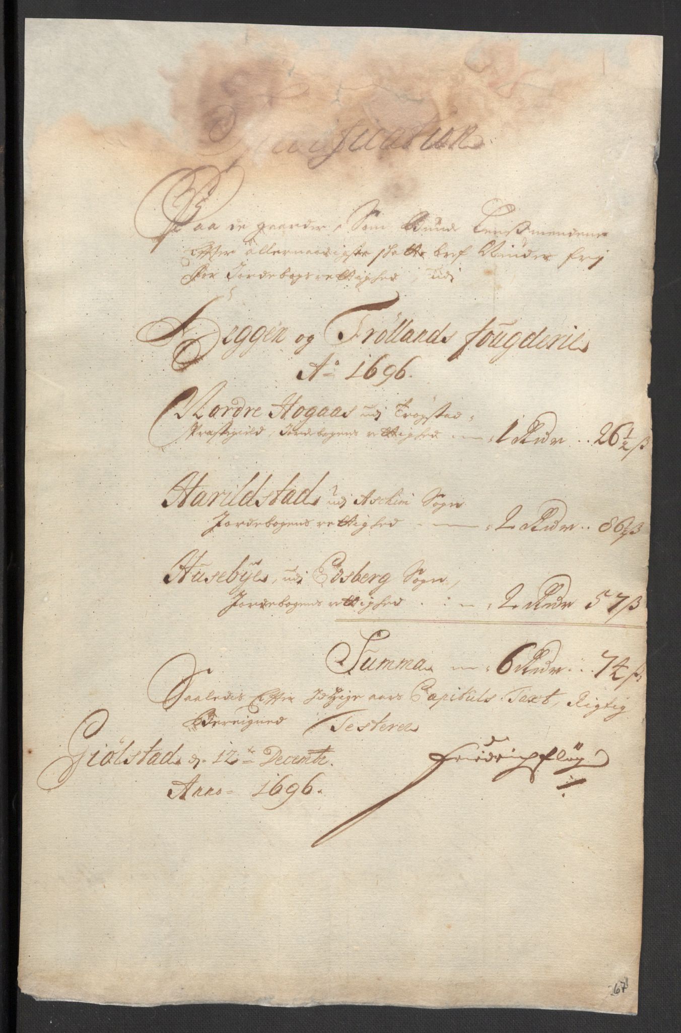 Rentekammeret inntil 1814, Reviderte regnskaper, Fogderegnskap, AV/RA-EA-4092/R07/L0286: Fogderegnskap Rakkestad, Heggen og Frøland, 1696, p. 307