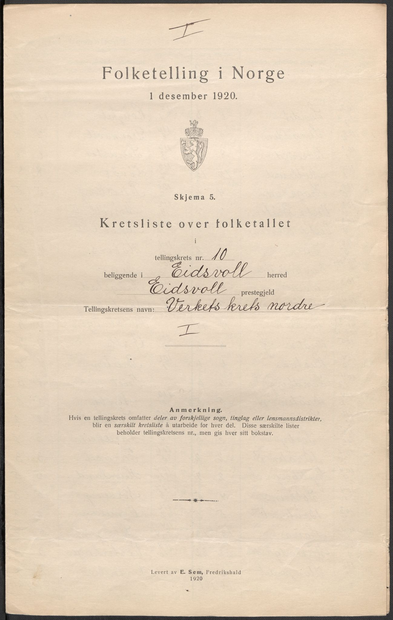 SAO, 1920 census for Eidsvoll, 1920, p. 44