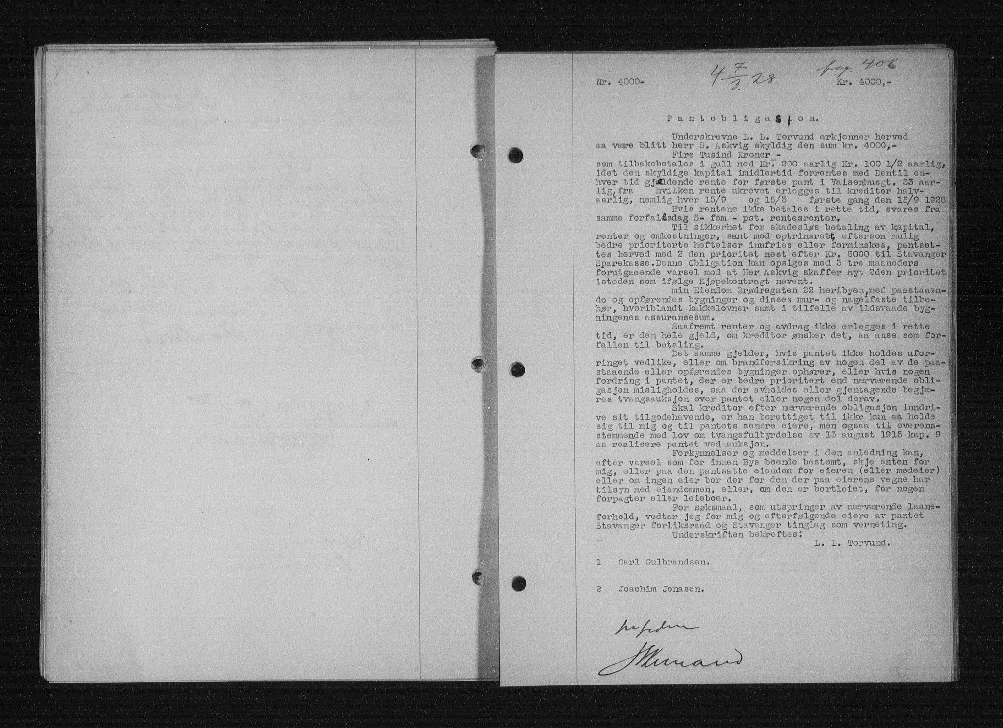 Stavanger byfogd, SAST/A-101408/001/4/41/410/410BB/L0053: Mortgage book no. 41, 1927-1928, Deed date: 07.03.1928