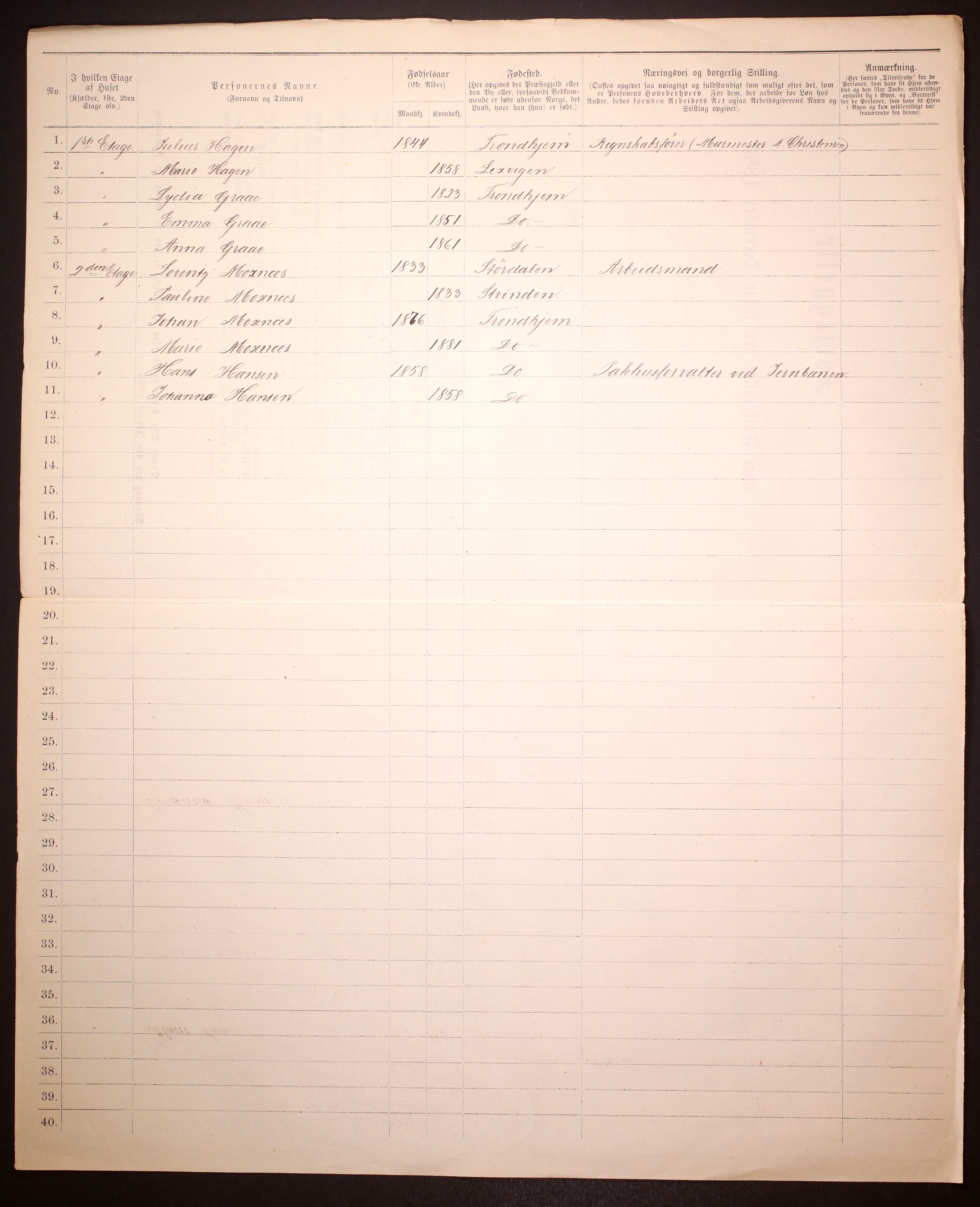 SAT, 1885 census for 1601 Trondheim, 1885, p. 2707