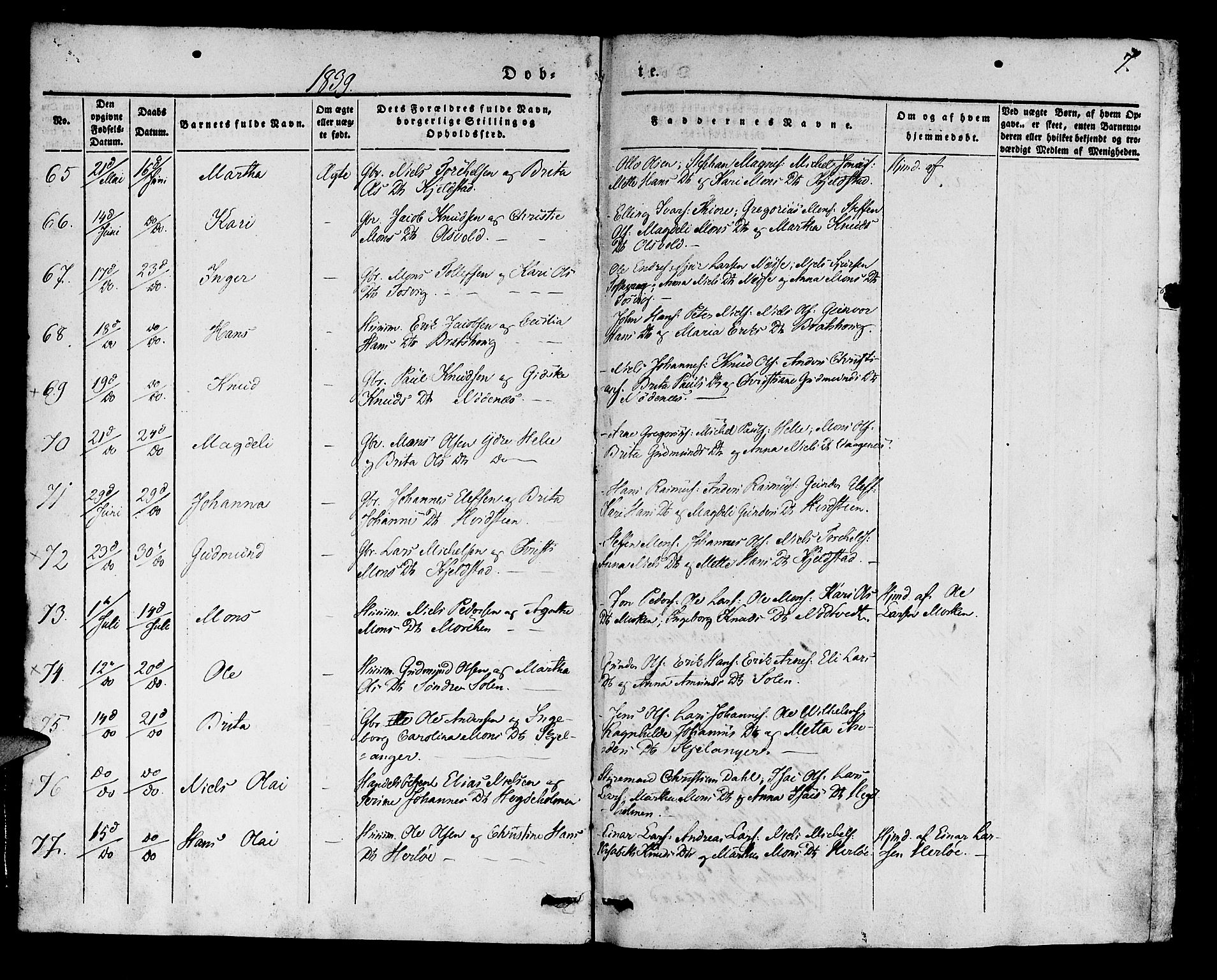 Manger sokneprestembete, AV/SAB-A-76801/H/Haa: Parish register (official) no. A 5, 1839-1848, p. 7