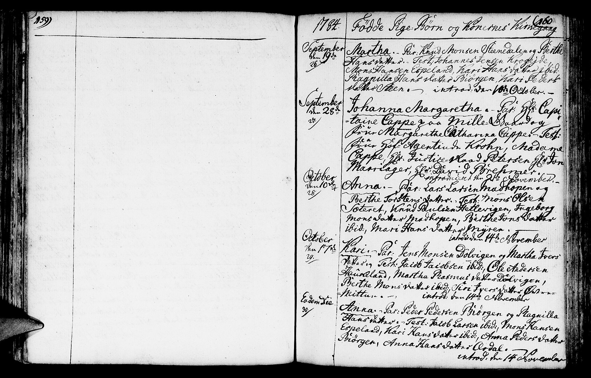 Fana Sokneprestembete, AV/SAB-A-75101/H/Haa/Haaa/L0005: Parish register (official) no. A 5, 1773-1799, p. 159-160