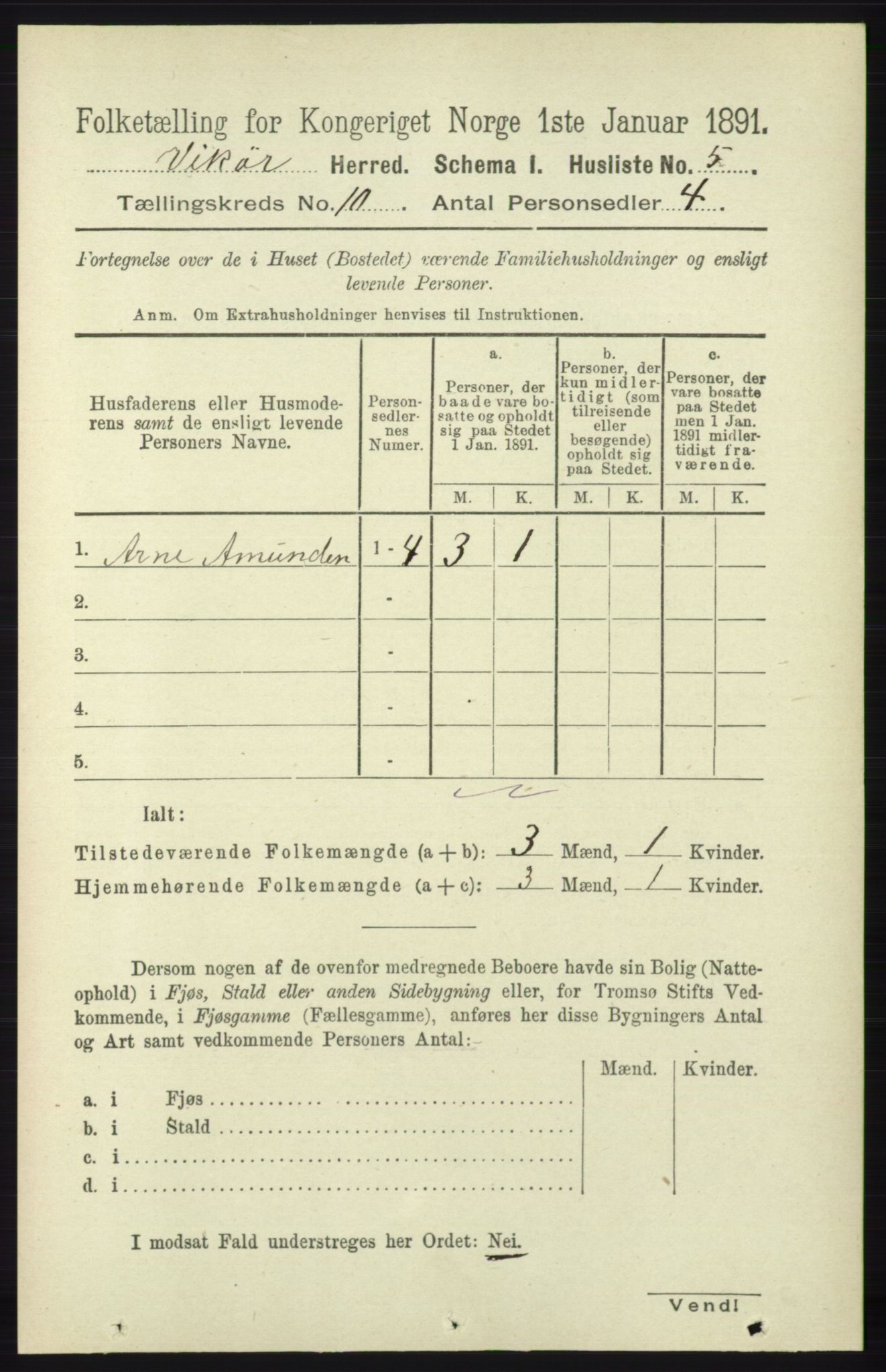 RA, 1891 census for 1238 Vikør, 1891, p. 2906