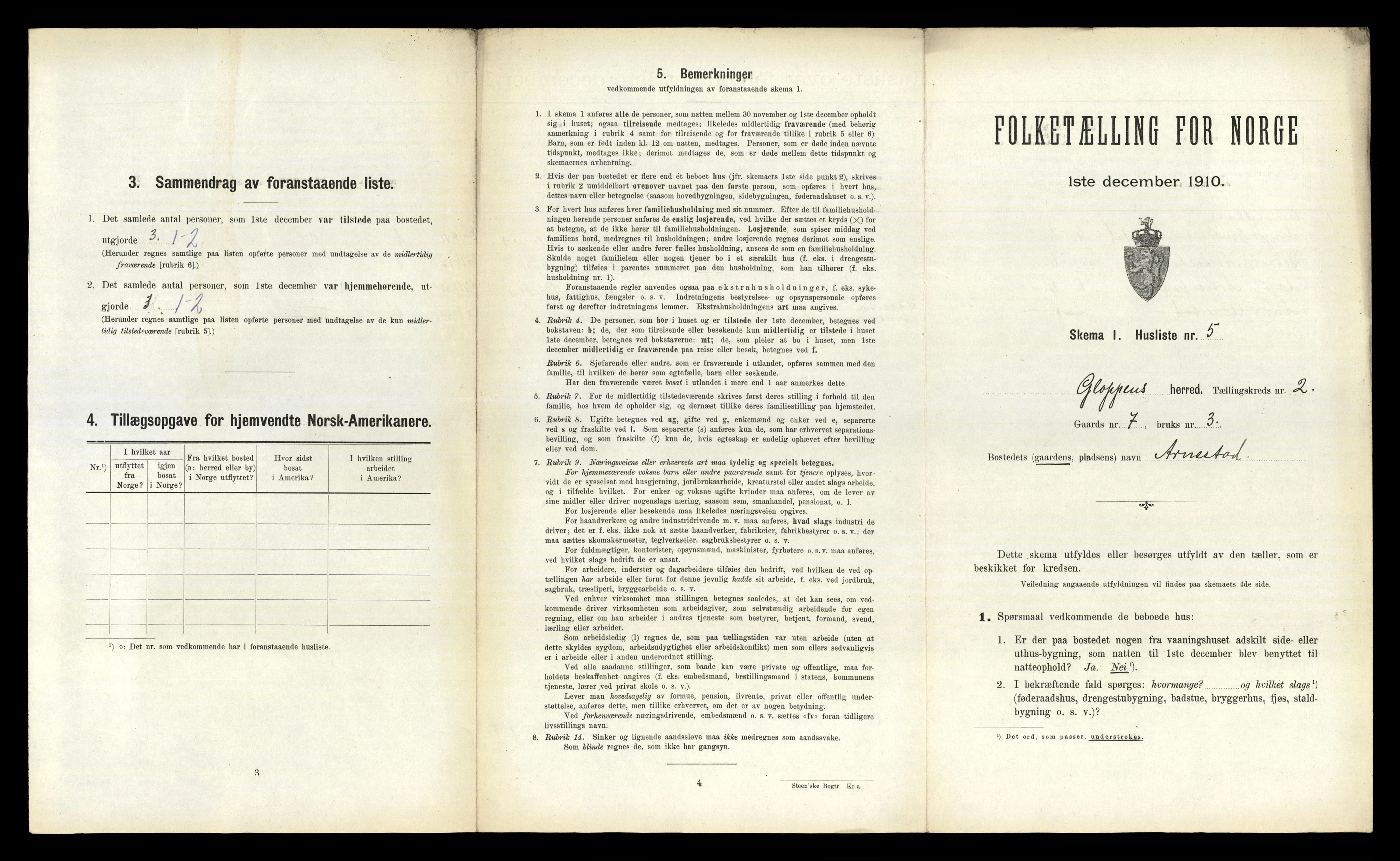 RA, 1910 census for Gloppen, 1910, p. 156
