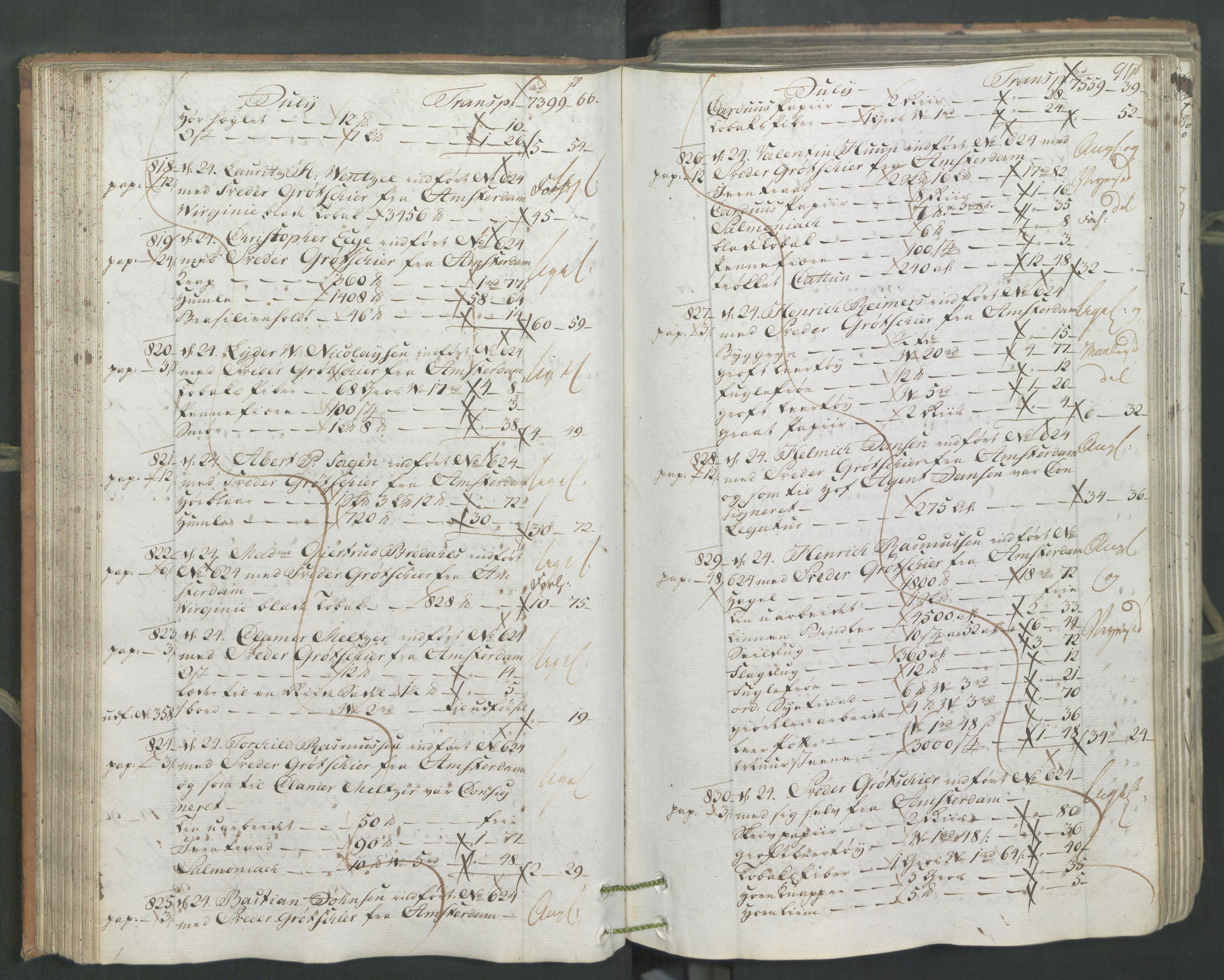 Generaltollkammeret, tollregnskaper, AV/RA-EA-5490/R26/L0222/0001: Tollregnskaper Bergen A / Inngående hovedtollbok, 1786, p. 90b-91a