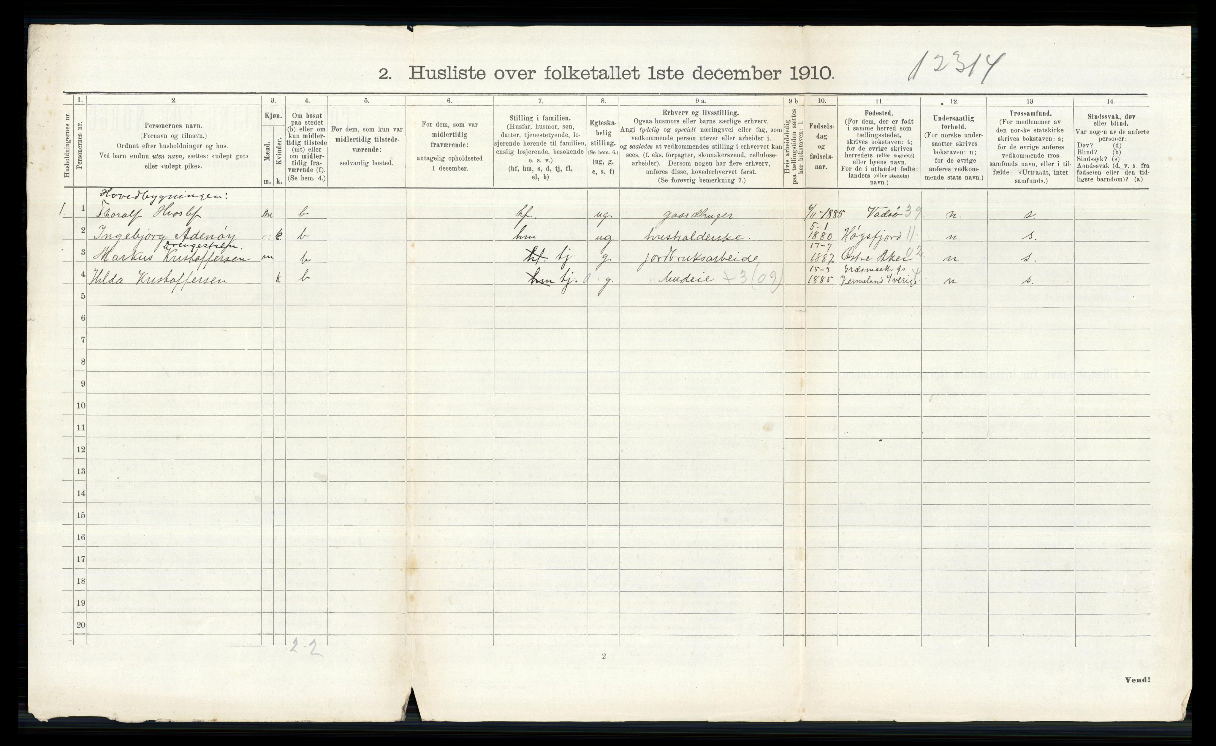 RA, 1910 census for Nes, 1910, p. 2789