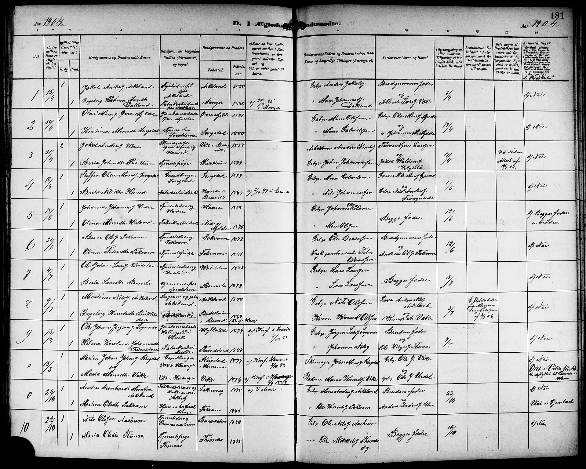 Haus sokneprestembete, SAB/A-75601/H/Hab: Parish register (copy) no. B 4, 1900-1921, p. 181